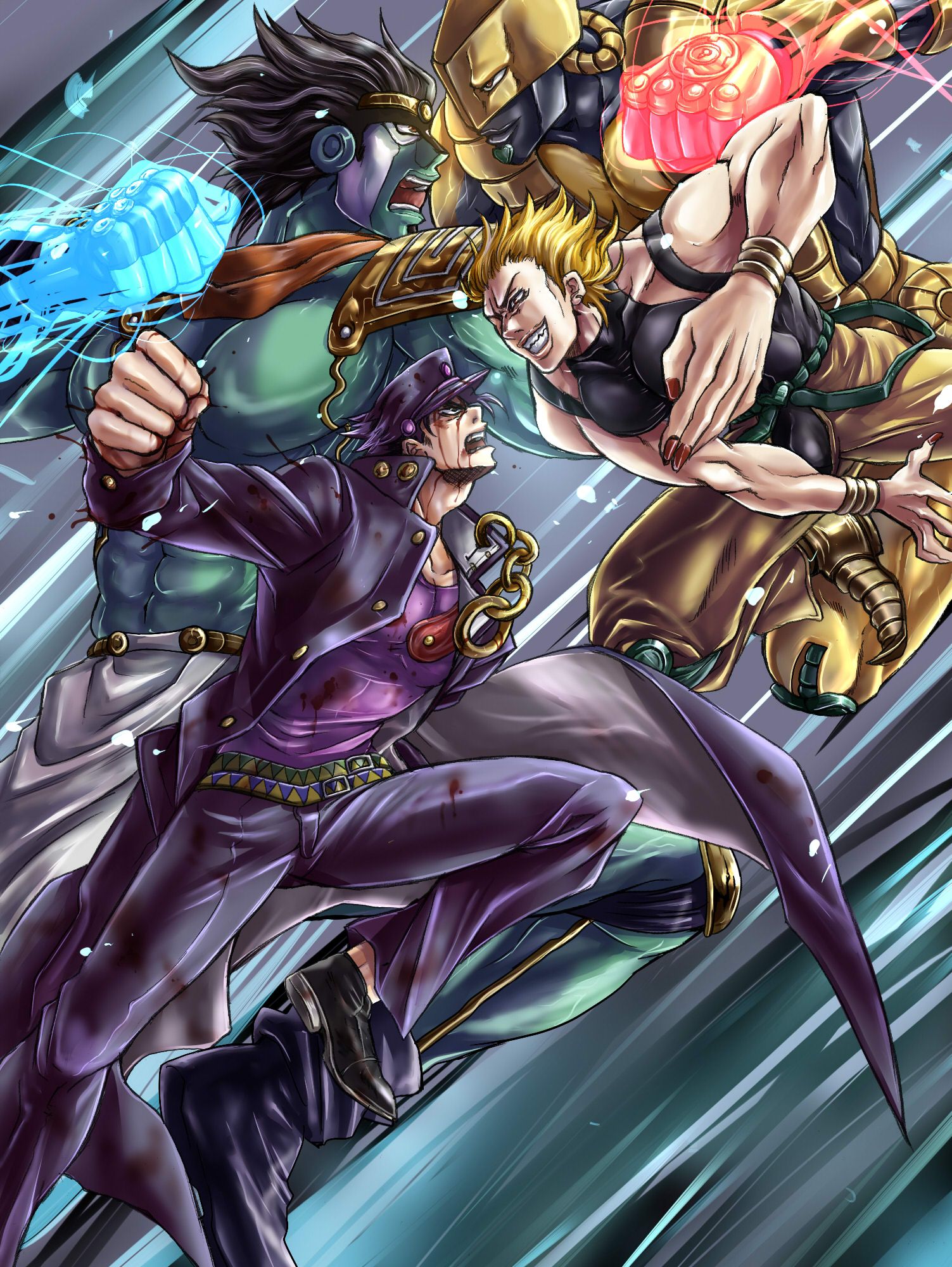 1503x2000 kujo jotaro, dio brando, star platinum, and the world (jojo no kimyou na bouken and 1 more) drawn