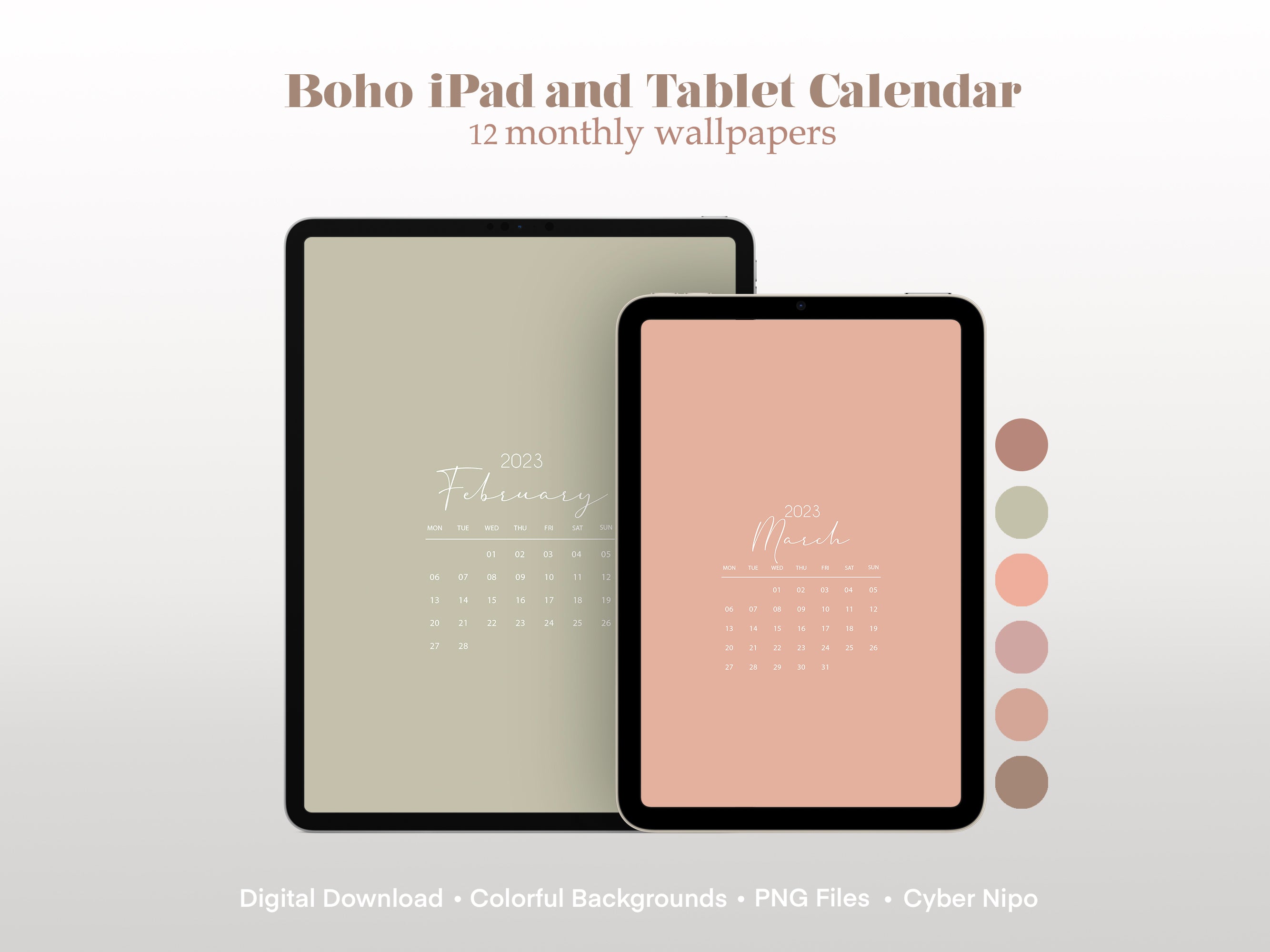 2667x2000 iPad Calendar 2023 Aesthetic Boho Tablet Calendar Digital Wallpaper