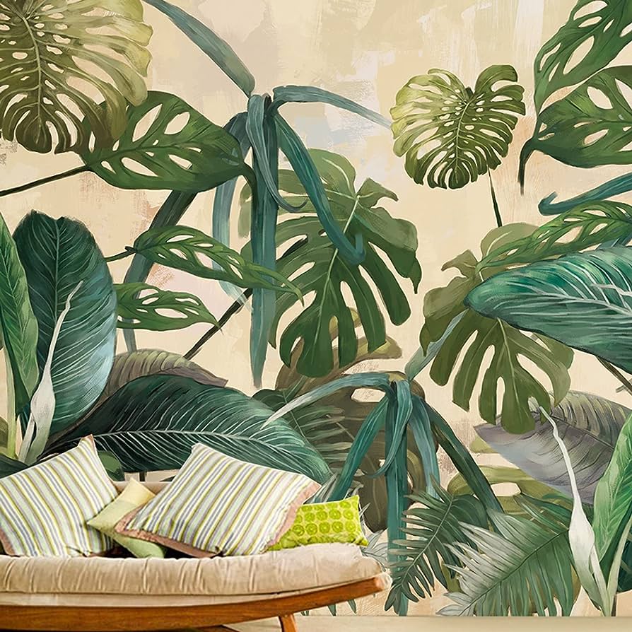 894x894 Tropical Plants Wall Mural, 3D Forest Palm Banana Leaf Photo Wallpaper, Home Decor TV Background Large Art Wall Painting for Living Room Bedroom 96x 66(W x H)(It's not Peel and Stick)