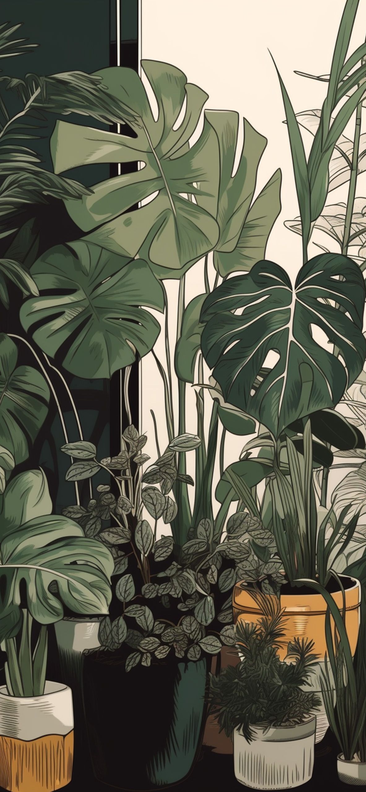 1183x2560 Green Houseplants Wallpaper Aesthetic Wallpaper