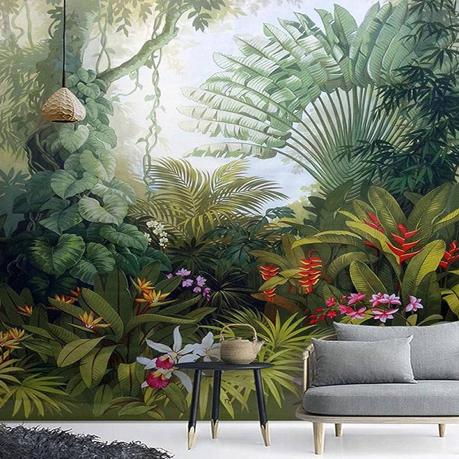 894x894 Custom Mural Wallpaper European Style Retro Tropical Rain Forest Plant Scenery Photo Wall Painting Murals Living Room Wallpaper, 350(W)256(H)cm