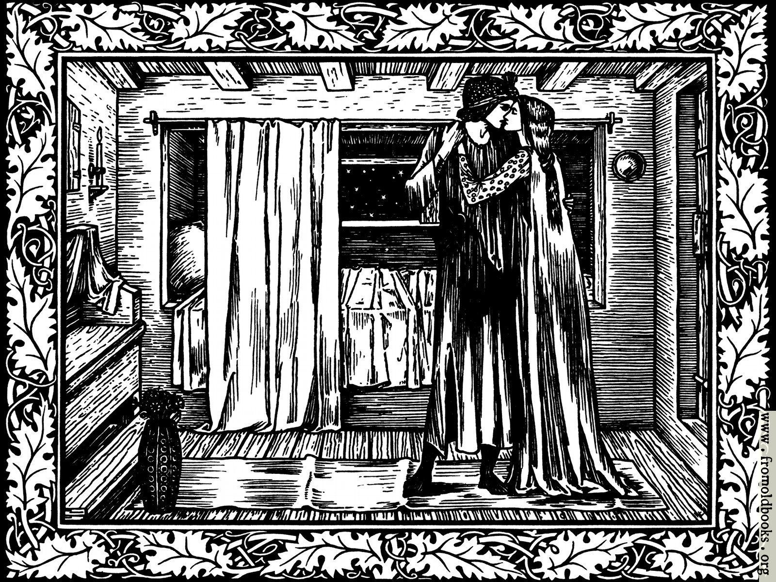 1600x1200 FOBO Kiss: the two lovers in the bedroom, a woodcut from