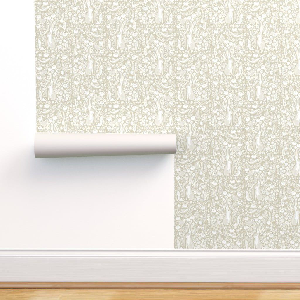 1024x1024 Commercial Grade Wallpaper Swatch Botanical Print Rabbit Woodcut Nature Neutral Traditional Wallpaper