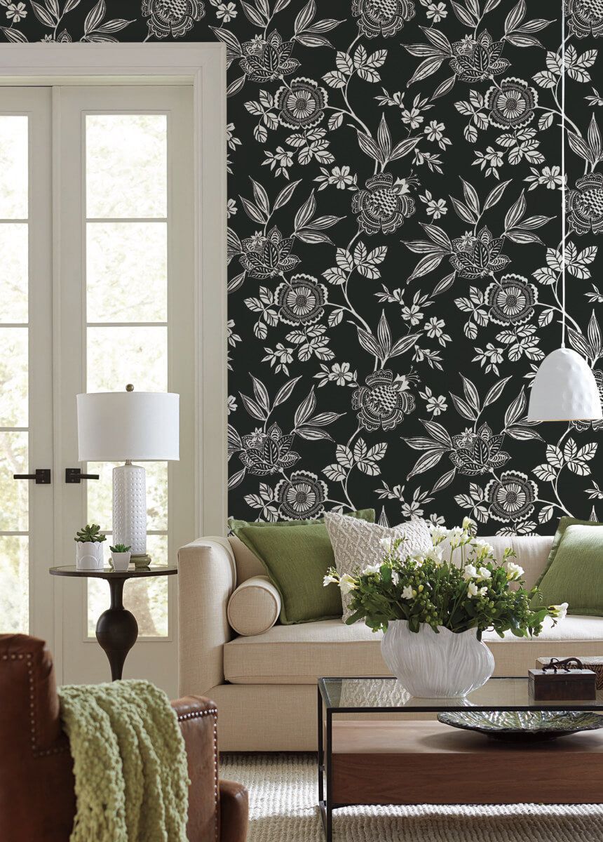 860x1200 Silhouettes Wood Cut Jacobean Wallpaper & White