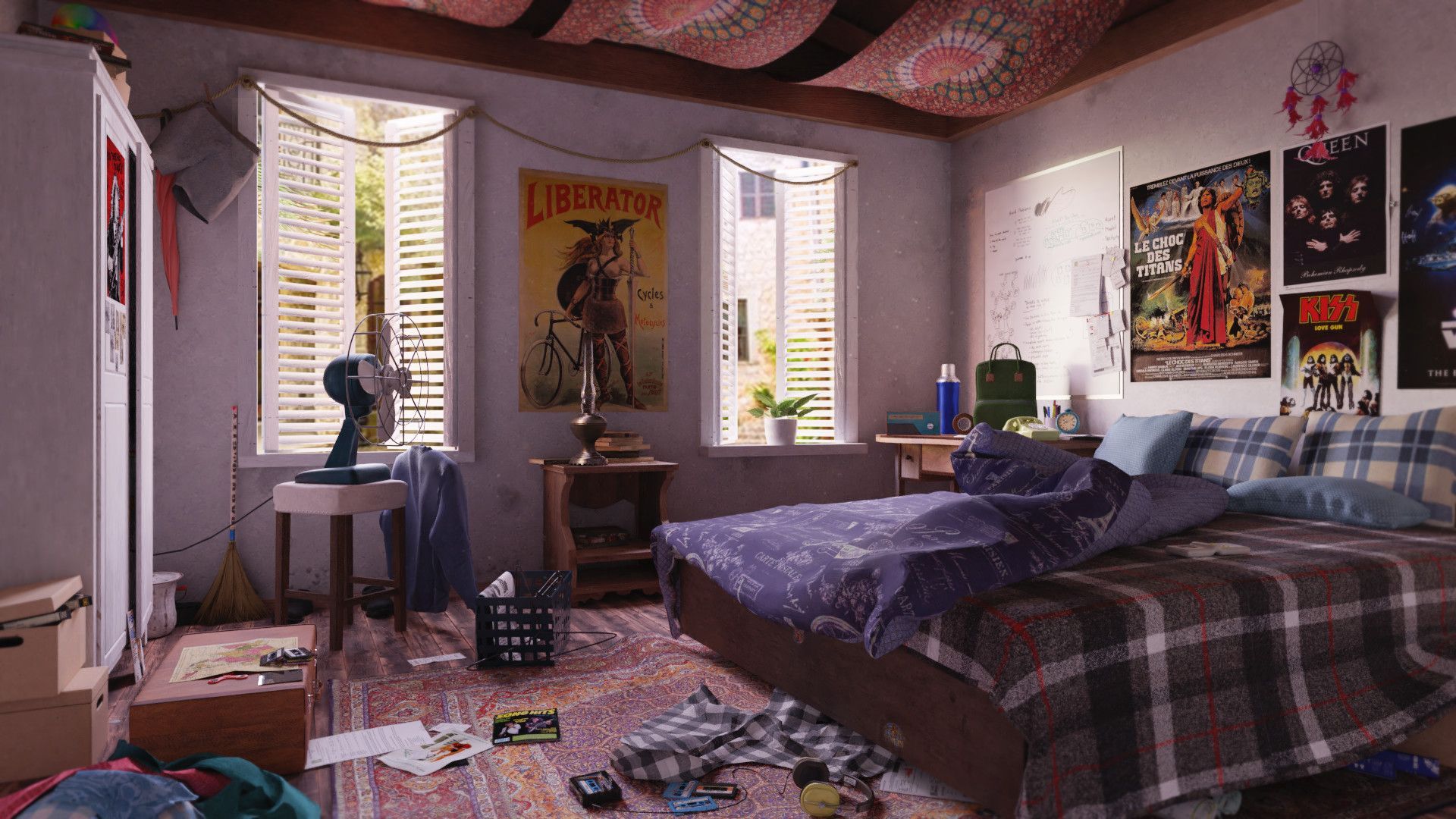 1920x1080 Messy room with some old school stuff. Messy room aesthetic, Bedroom decor, Room aesthetic