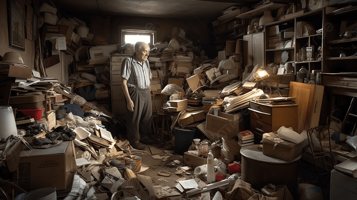 1200x673 Man Standing In A Messy Room Crammed With Papers Background, Hoarders Picture Background Image And Wallpaper for Free Download
