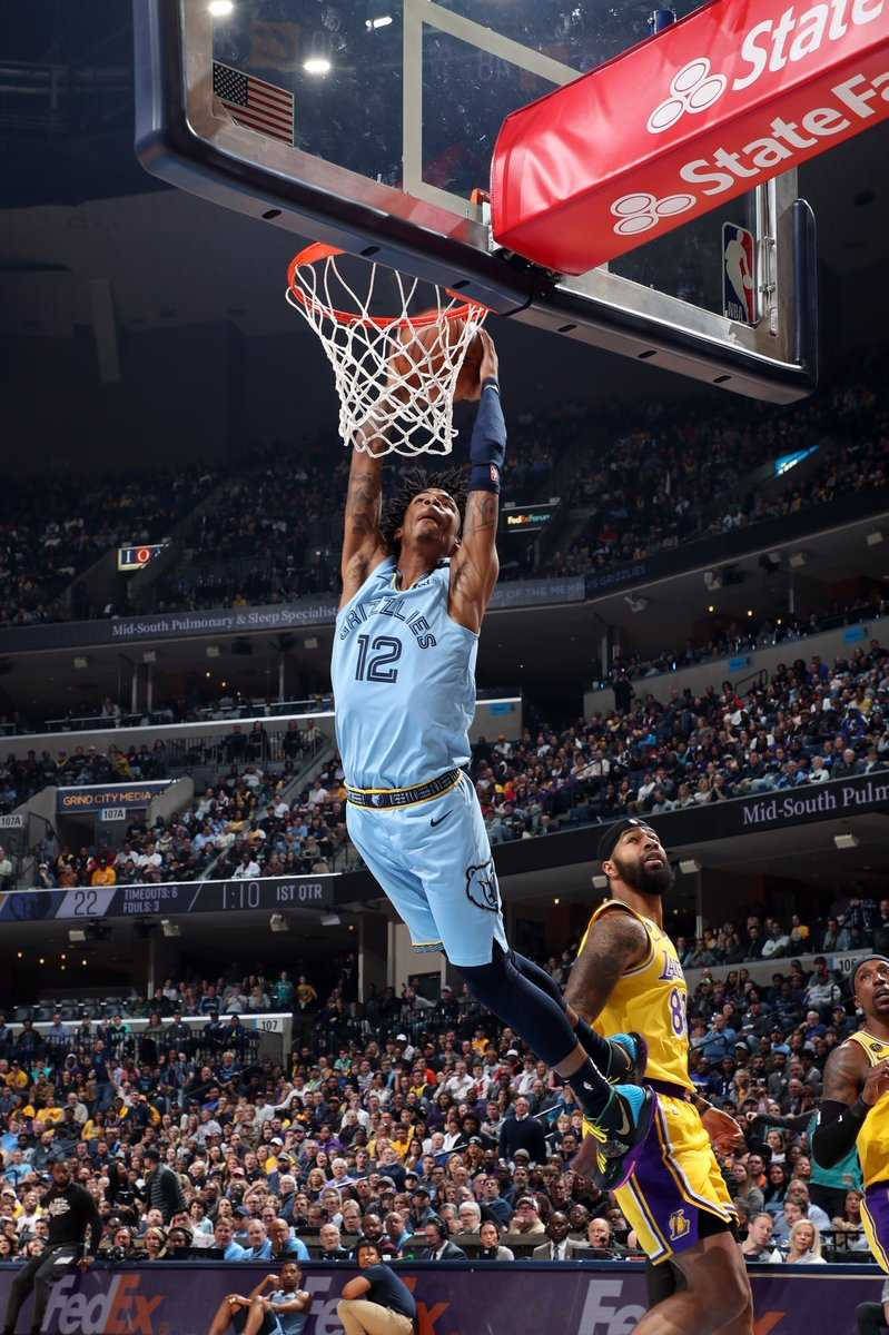 799x1200 Download Ja Morant Dunk Memphis Vs Lakers Game Wallpaper