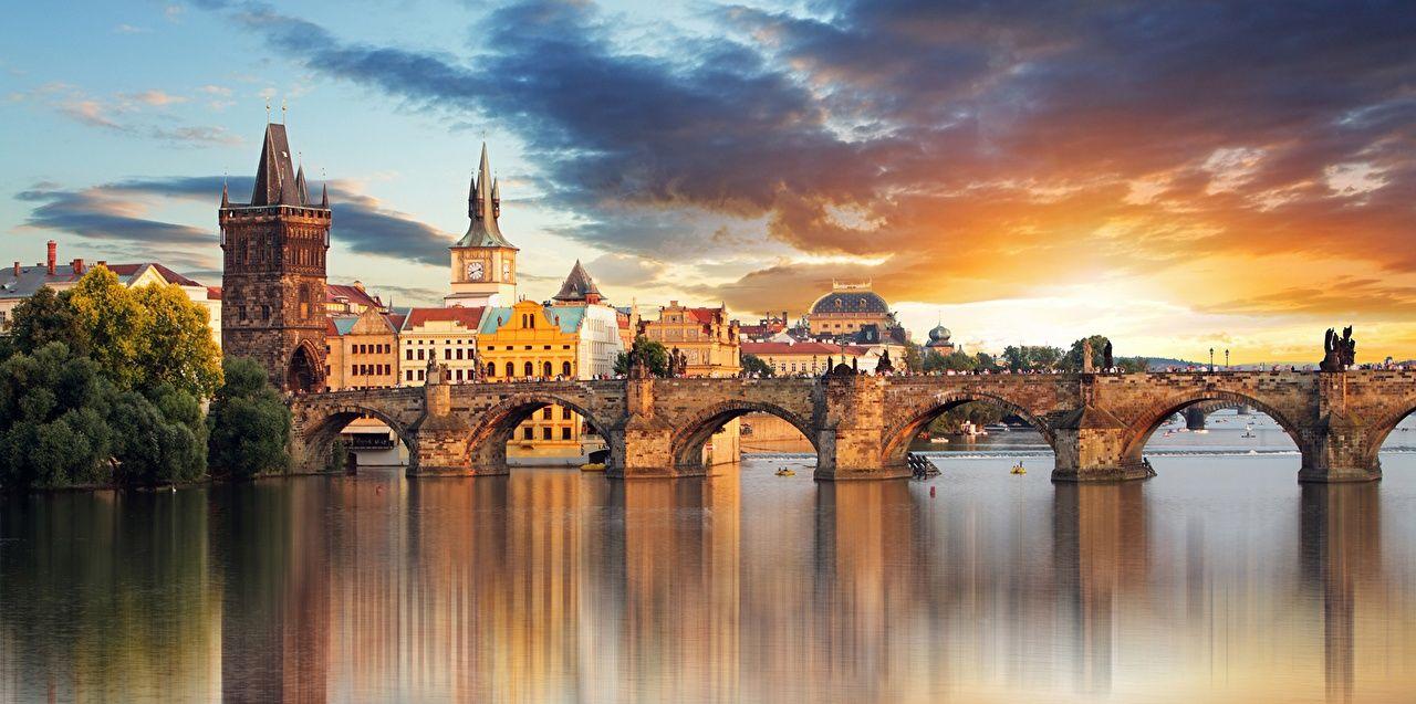 1280x637 Wallpaper Prague Charles Bridge Czech Republic Tower Bridges Rivers
