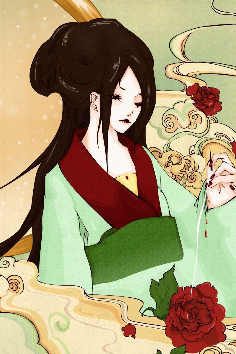800x1200 Download wallpaper 800x1200 girl, brunette, kimono, roses, needle