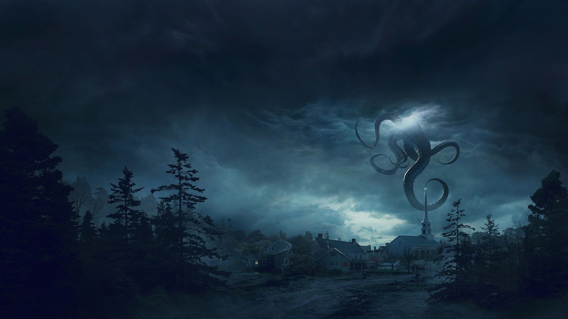 1920x1080 HD wallpaper: digital art, fantasy art, nature, artwork, trees, storm, village. Digital art fantasy, Fantasy art, Nature artwork