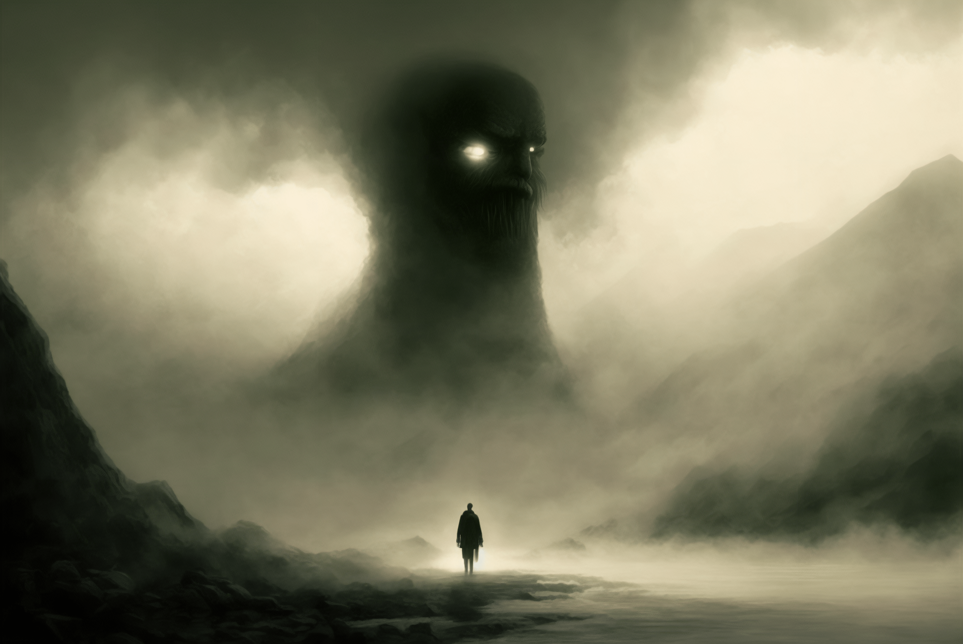 3060x2048 H. P. Lovecraft, Eldritch, AI art, horror, mist, shadow, silhouettex2048 Wallpaper