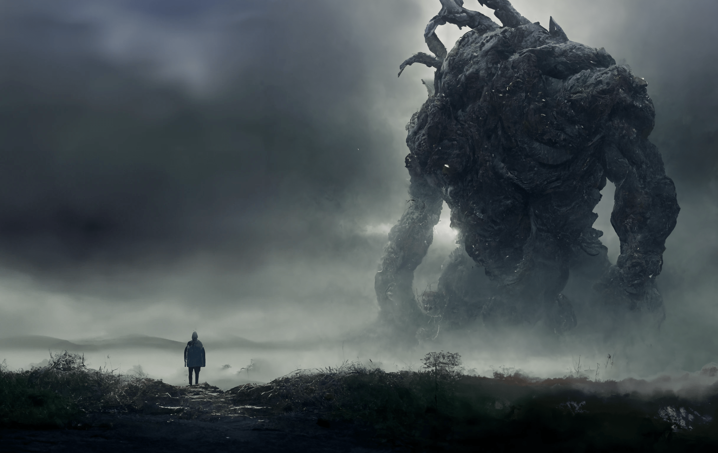 2432x1536 Ai Art Terror H P Lovecraft Mist Giant Creature Fantasy Art Wallpaper:2432x1536