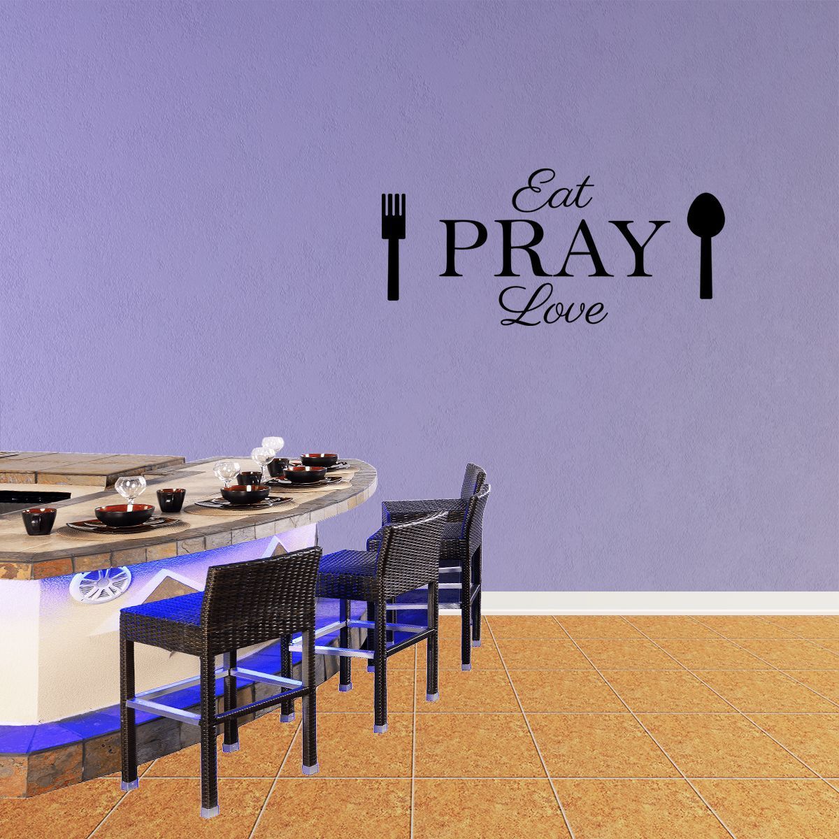 1200x1200 Empresal Eat Pray Love Kitchen Diner Cafe Religious Vinyl Words Black 28Hx13W PC868