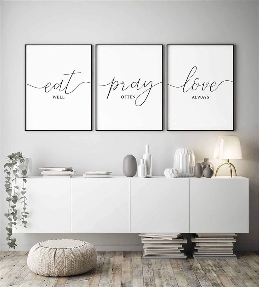 894x993 NATVVA Minimalist 3 Panels Wall Art Eat Pray Love Poster Eat Well Pray Often Love Always Canvas Print Bedroom Decoration Painting for Living Room Office Framed Ready to Hang: Posters