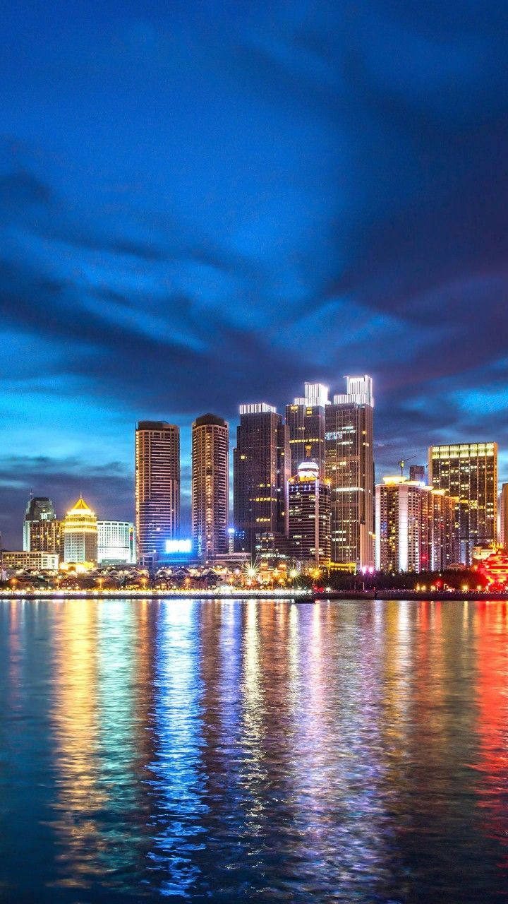 720x1280 Qingdao, Shandong Province, China. City landscape, Night city, City