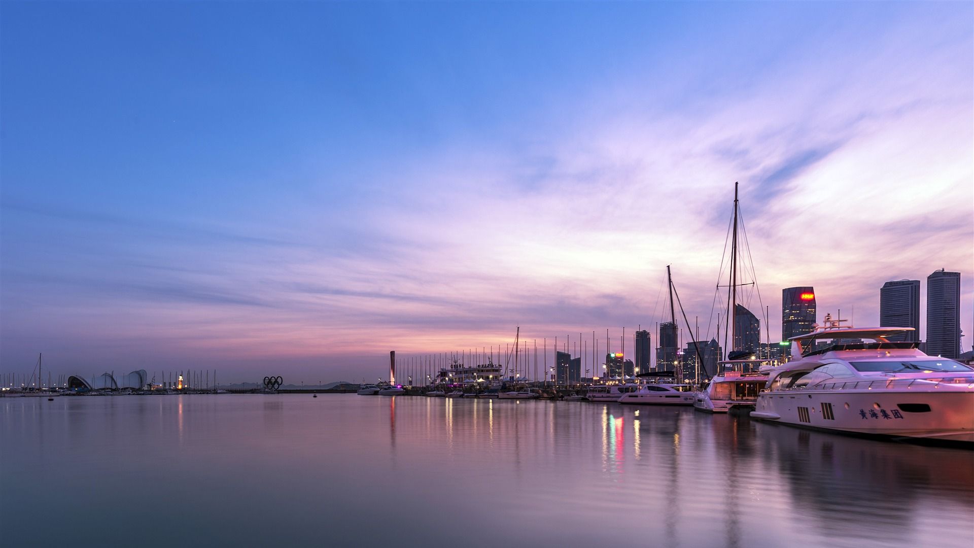 1920x1080 Qingdao Olympic Village Port Yacht Sunset