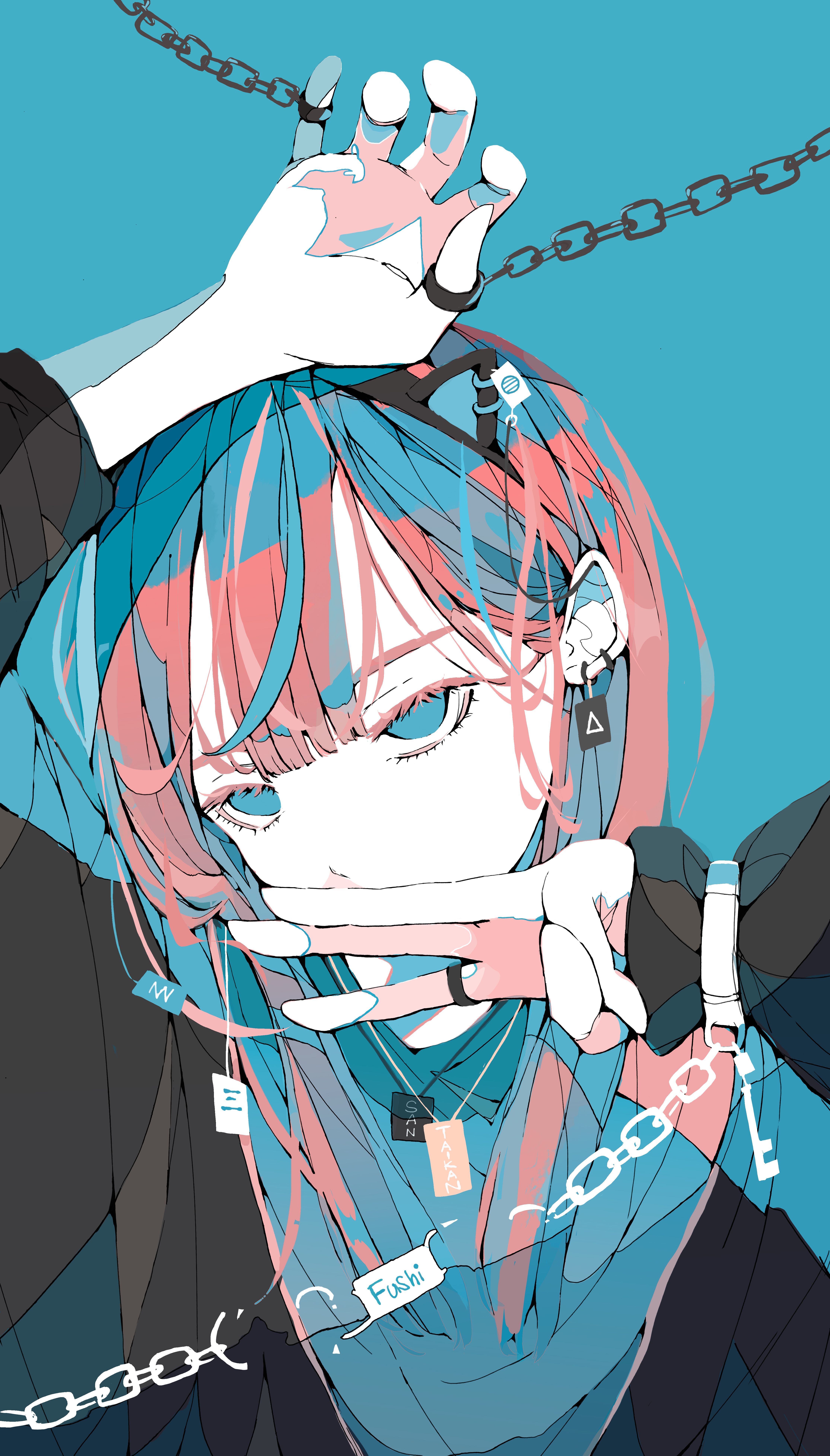 4458x7818 Anime Pixiv Anime Girls Portrait Display Chains Multi Colored Hair Looking At Viewer Earring Wallpaper:4458x7818