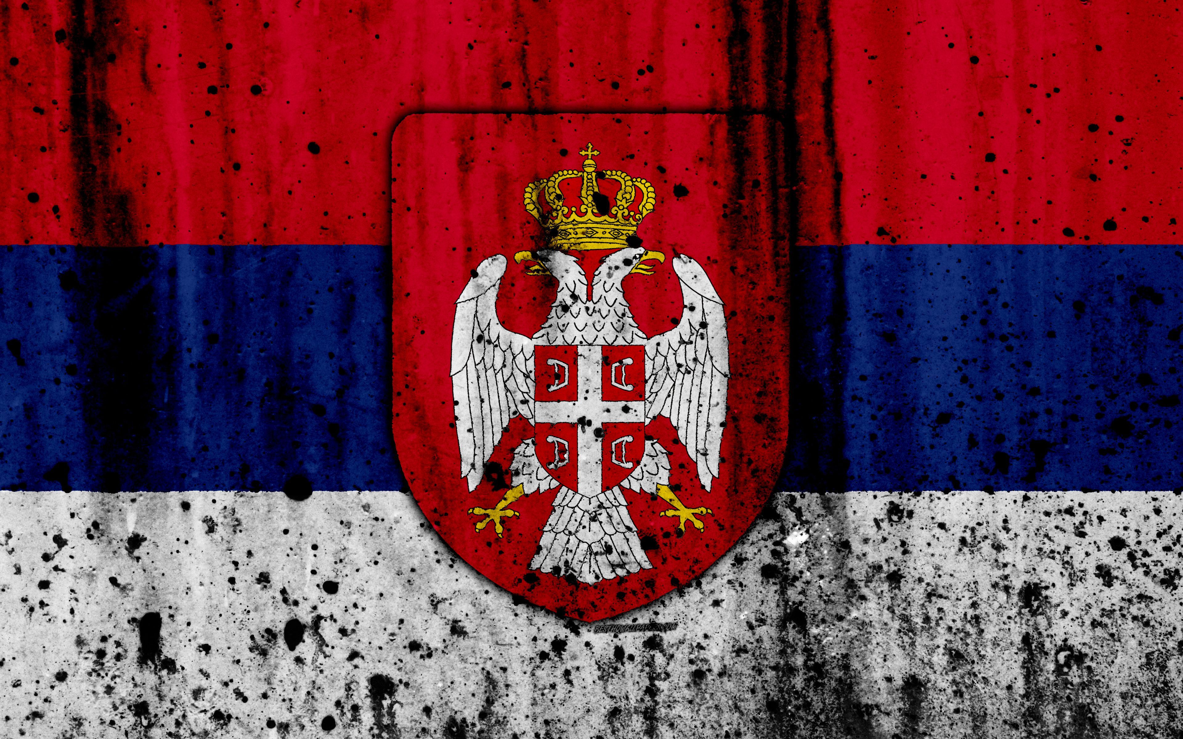 3840x2400 Download wallpaper Serbian flag, 4k, grunge, flag of Serbia, Europe, Serbia, national symbolism, coat of arms of Serbia, Serbian coat of arms for desktop with resolution 3840x2400. High Quality HD picture wallpaper