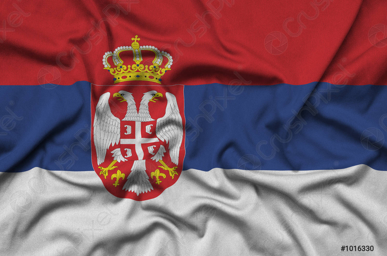 1500x994 Serbia flag is depicted on a sports cloth fabric with