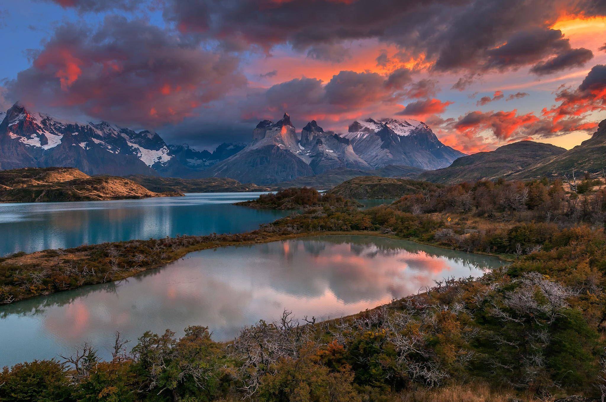 2048x1360 Wallpaper river, Chile, Patagonia, mountains, clouds City, nature