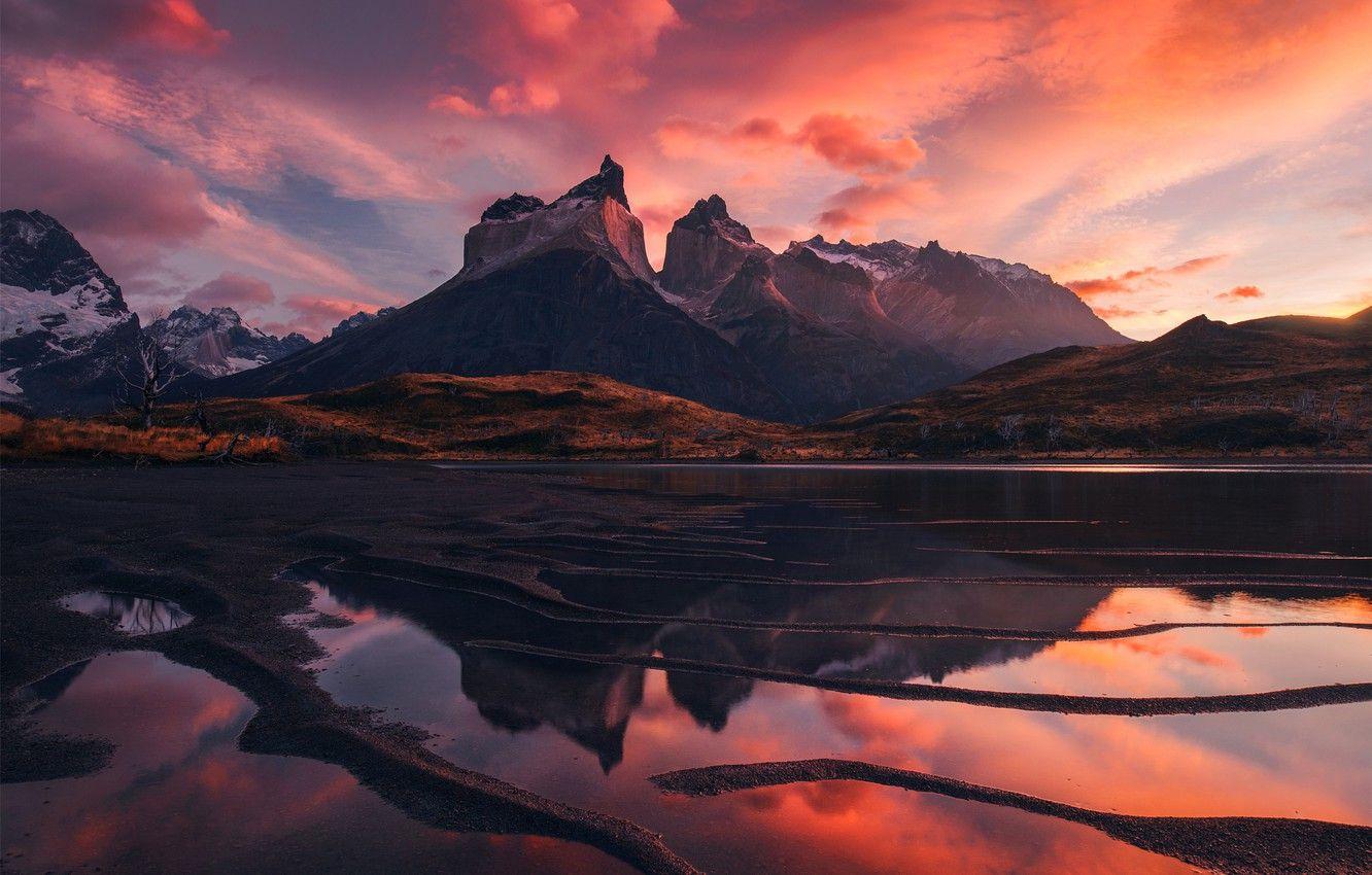 1332x850 Hình nền Đỏ, Mây, Bầu trời, Phong cảnh, Núi, Patagonia, Hồ