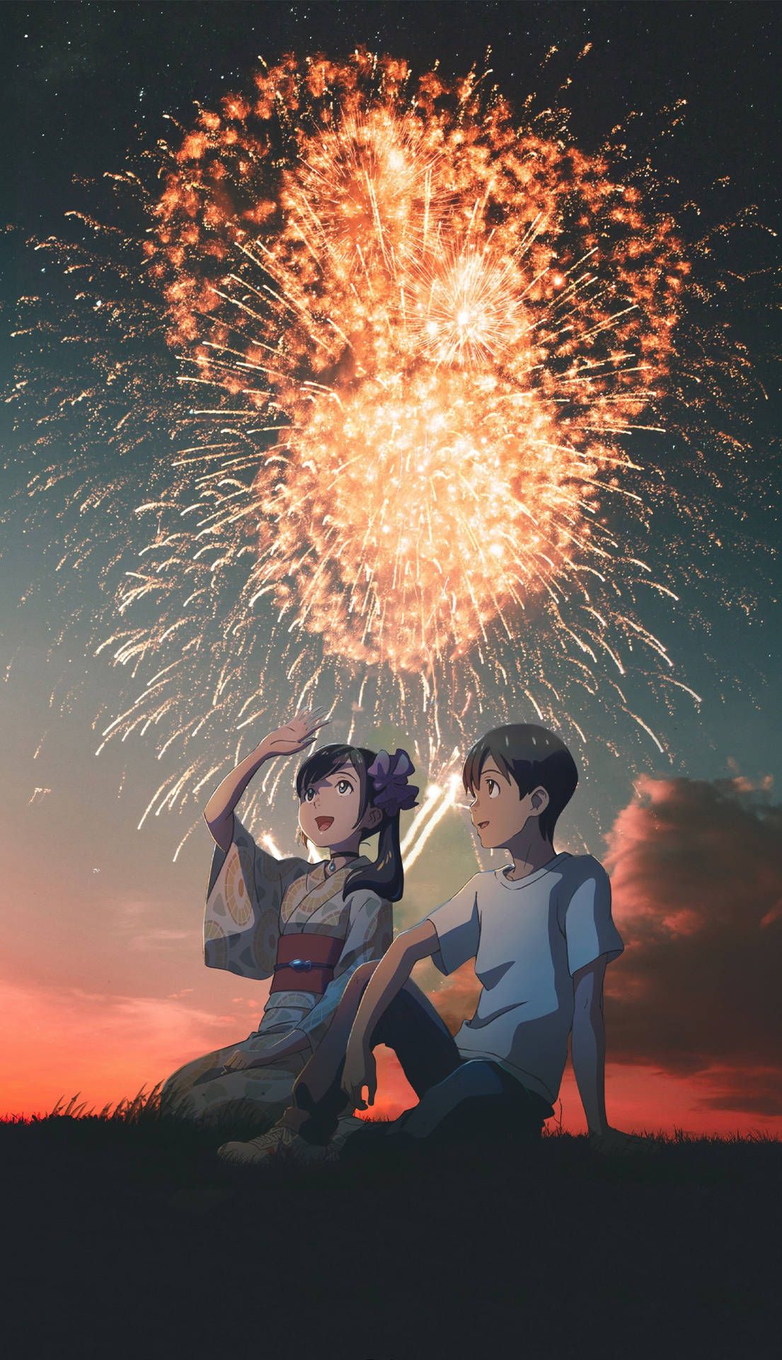 1105x1920 Download Weathering With You Fireworks Wallpaper
