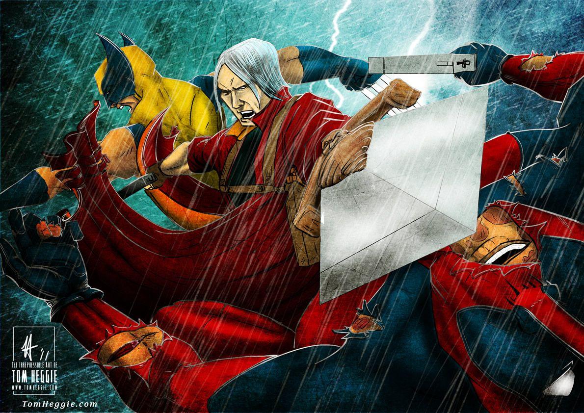 1190x842 Dante Vs Wolverine Vs Deadpool desktop wallpaper. The Irrepressible