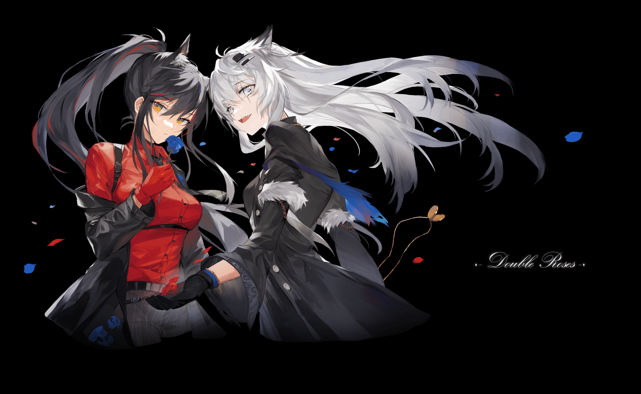 2600x1600 meng ziya arknights lappland (arknights) texas (arknights) animal ears business suit wallpaper