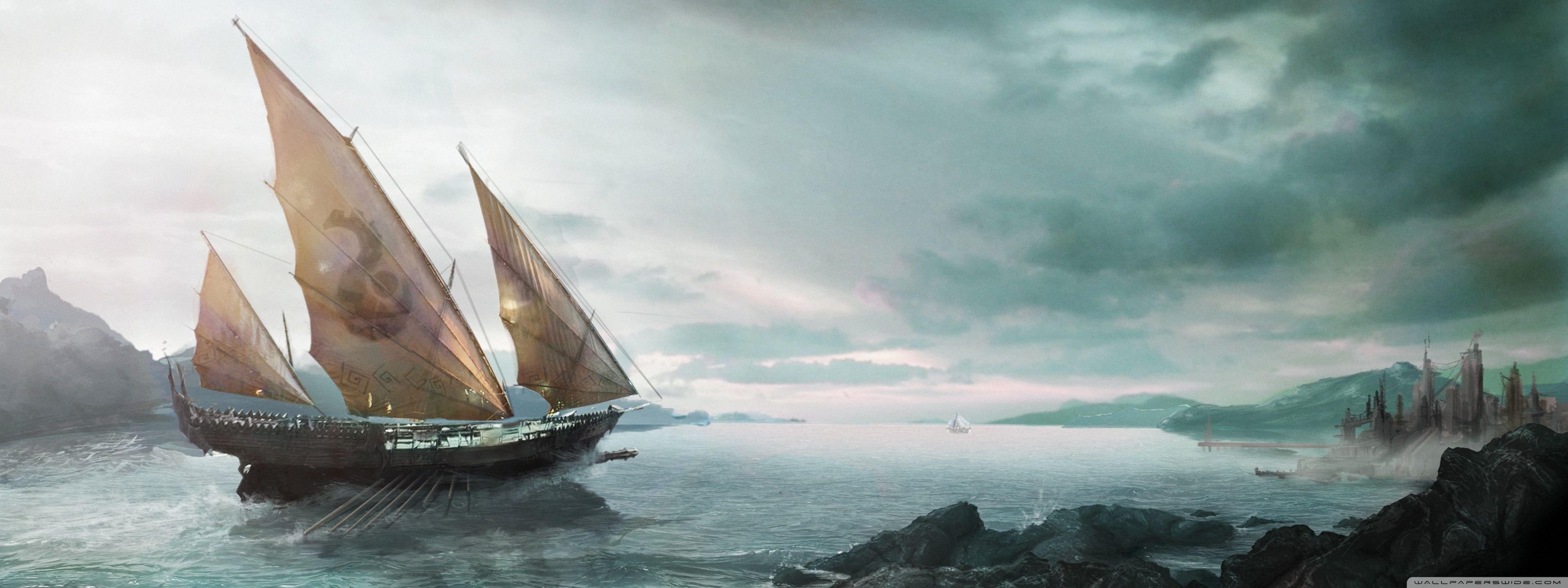 3840x1440 Fantasy Ship Wallpaper 2 X 1440