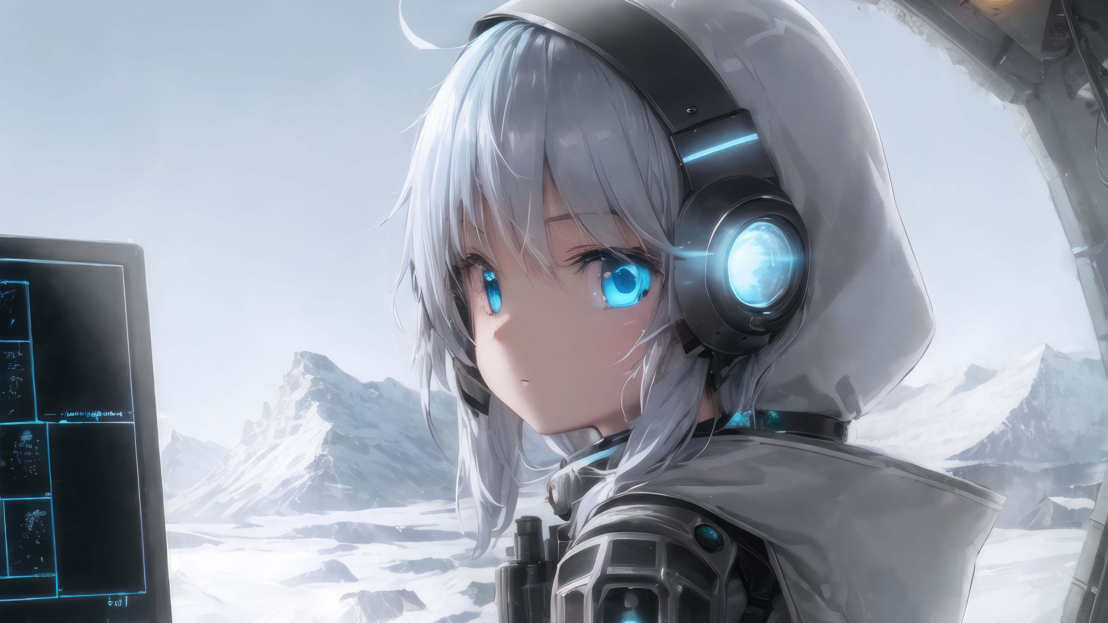 3840x2160 Download wallpaper 3840x2160 girl, headphones, hood, light, anime 4k uhd 16:9 HD background