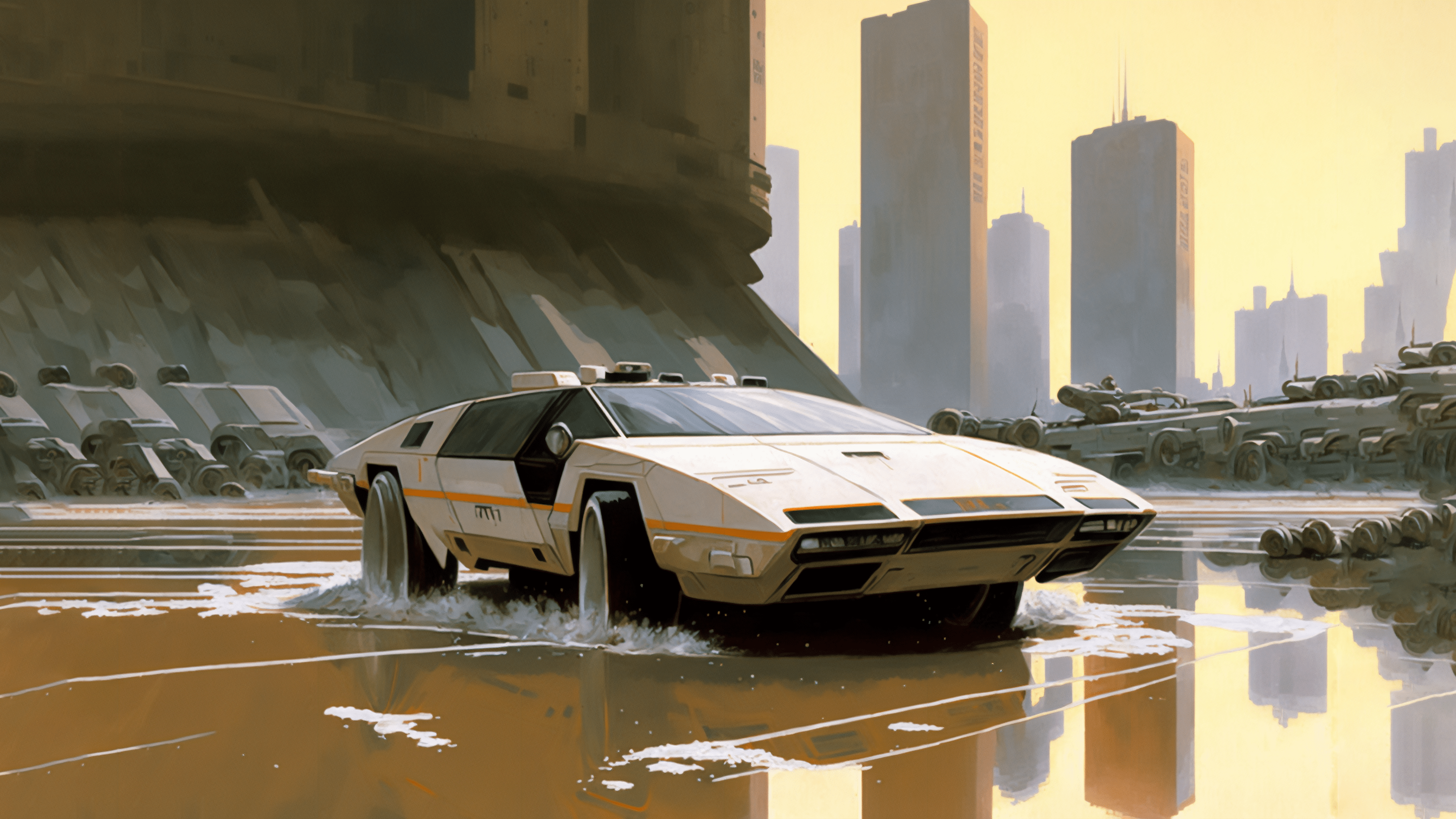 3640x2048 Retro Science Fiction Sports Car Illustration Car Futuristic Ai Art Wallpaper:3640x2048
