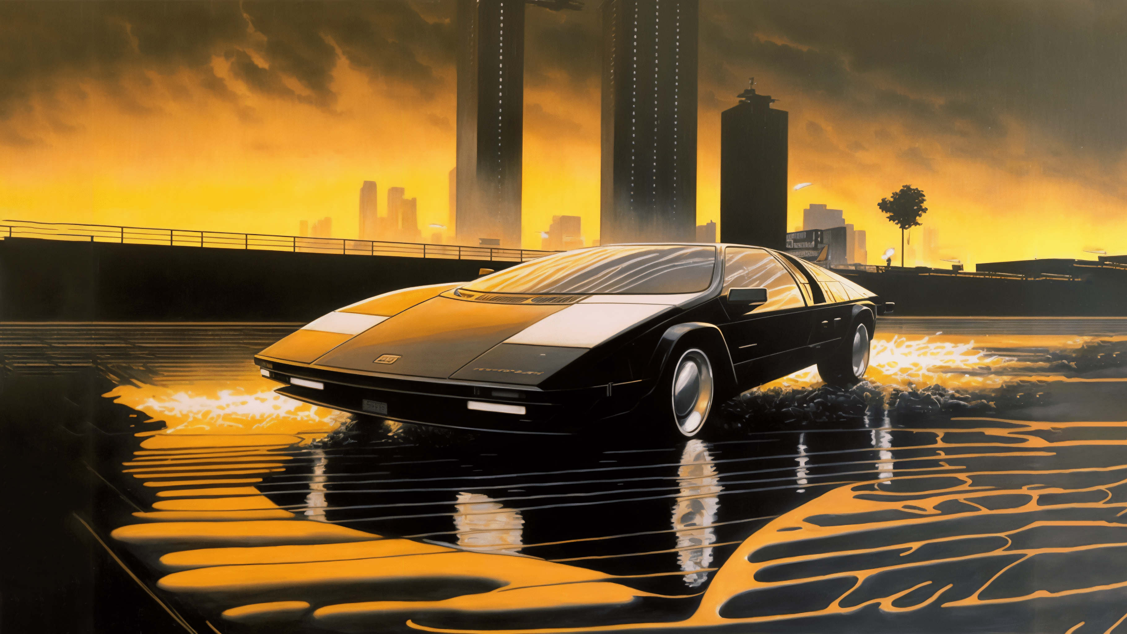 3640x2048 retro science fiction, sports car, illustration, futuristic, car, AI art, asymmetricalx2048 Wallpaper