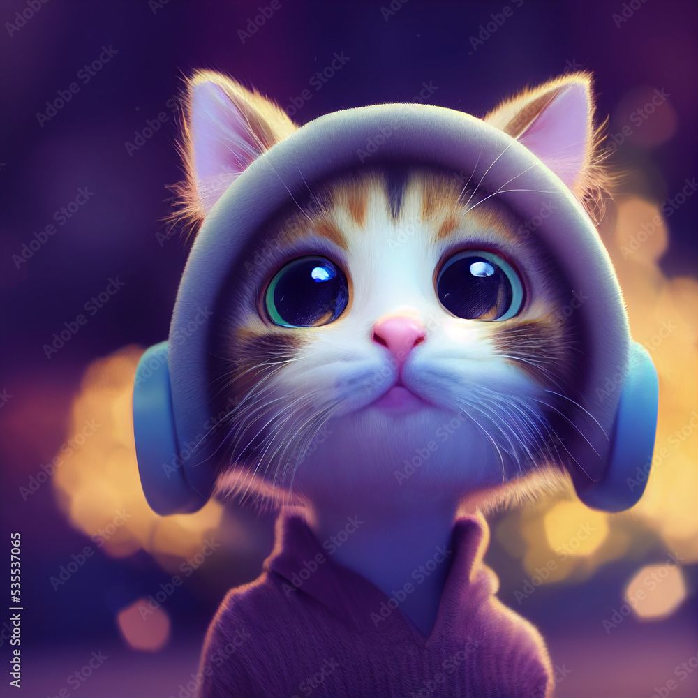 1000x1000 Cute cat, portrait, wearing clothes, funny, pic as wallpaper, poster, t shirt and others Stock Illustration