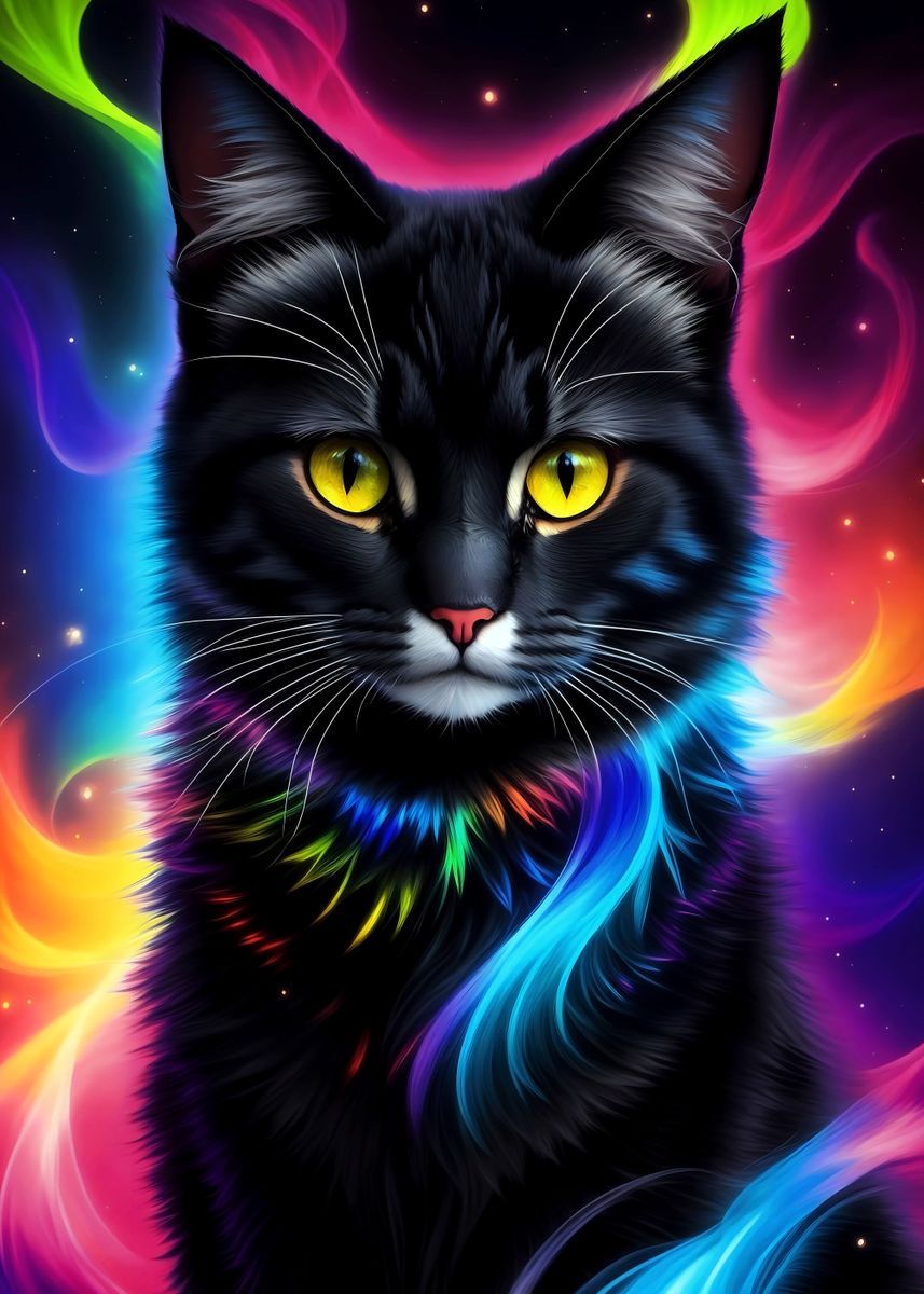 857x1200 Fantasy Black Cat Portrait' Poster