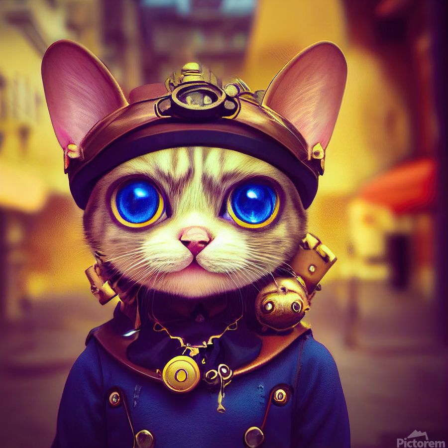 900x900 Steampunk Animal 17 Cute Cat Portrait