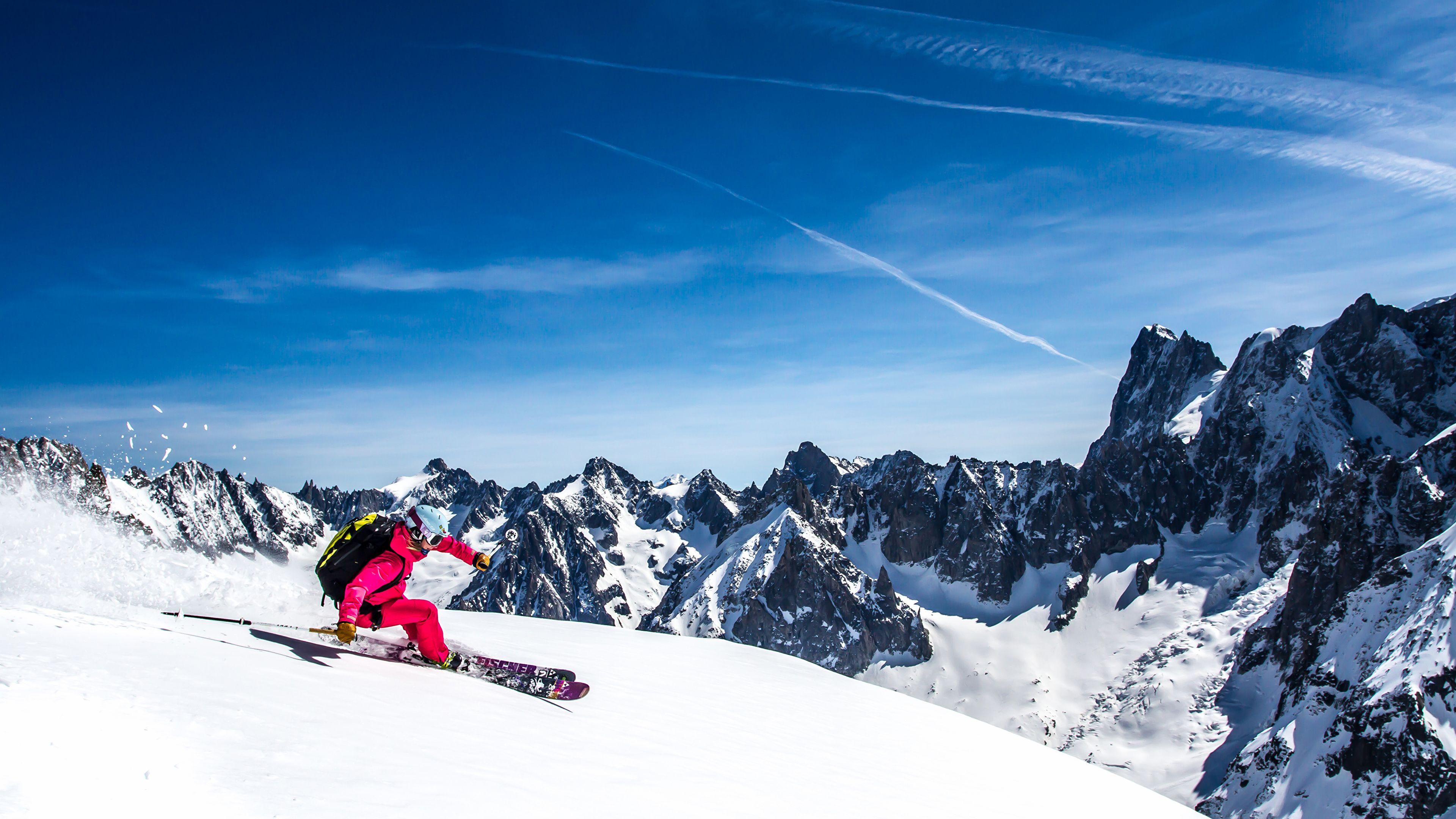 3840x2160 Wallpaper Sport Nature Mountains Sky Snow Skiing 3840x2160