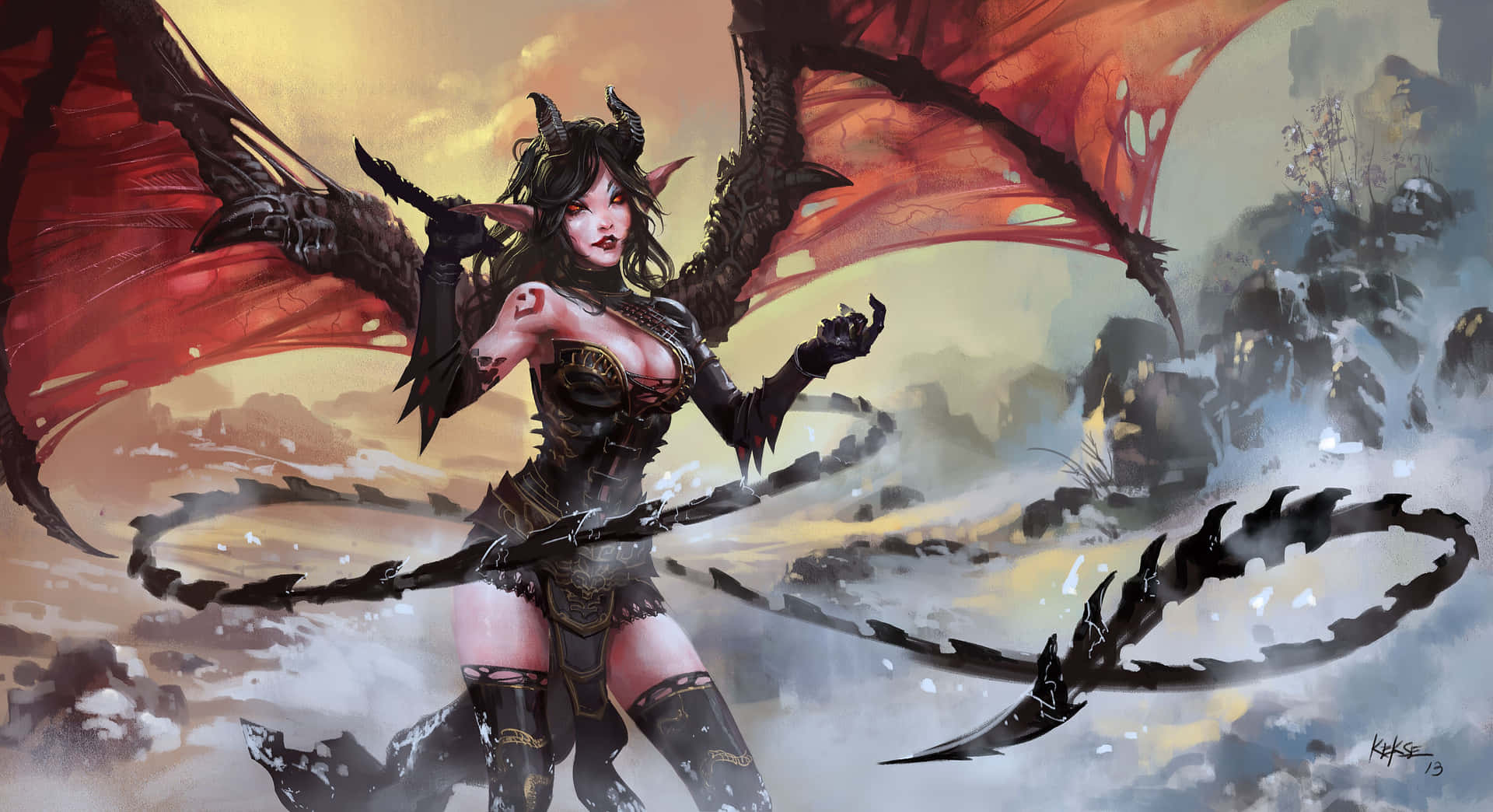 1920x1044 Download A Female Demon With Wings And A Sword Wallpaper