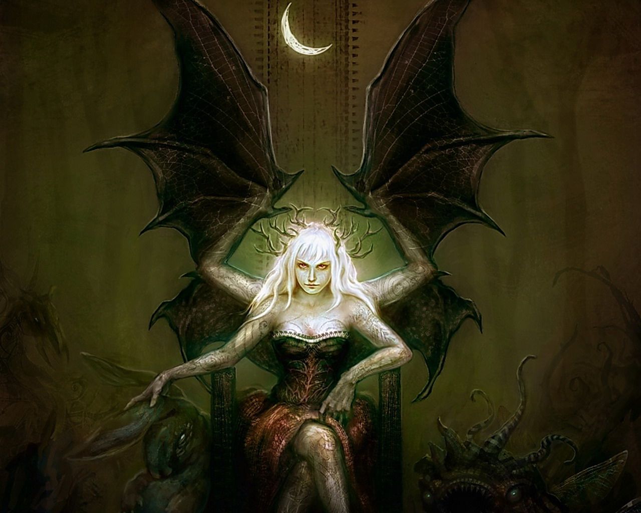 1280x1024 Wallpaper Demons Fantasy young woman