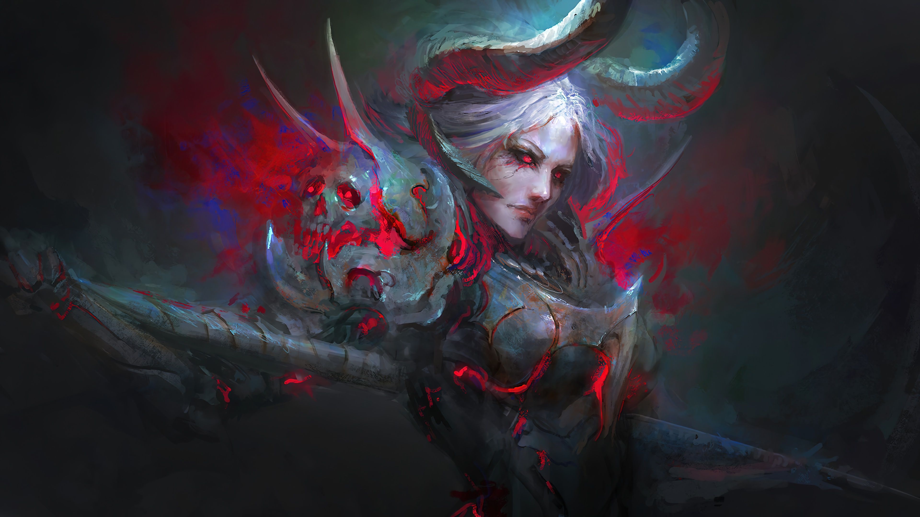 3840x2160 demon, girl, warrior, fantasy, art, 4k Gallery HD Wallpaper