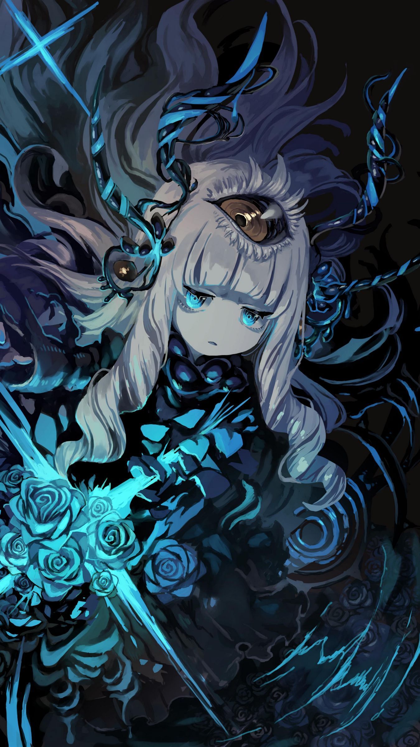 1350x2400 Download wallpaper 1350x2400 girl, demon, eye, anime, art, blue iphone 8+/7+/6s+/for parallax HD background