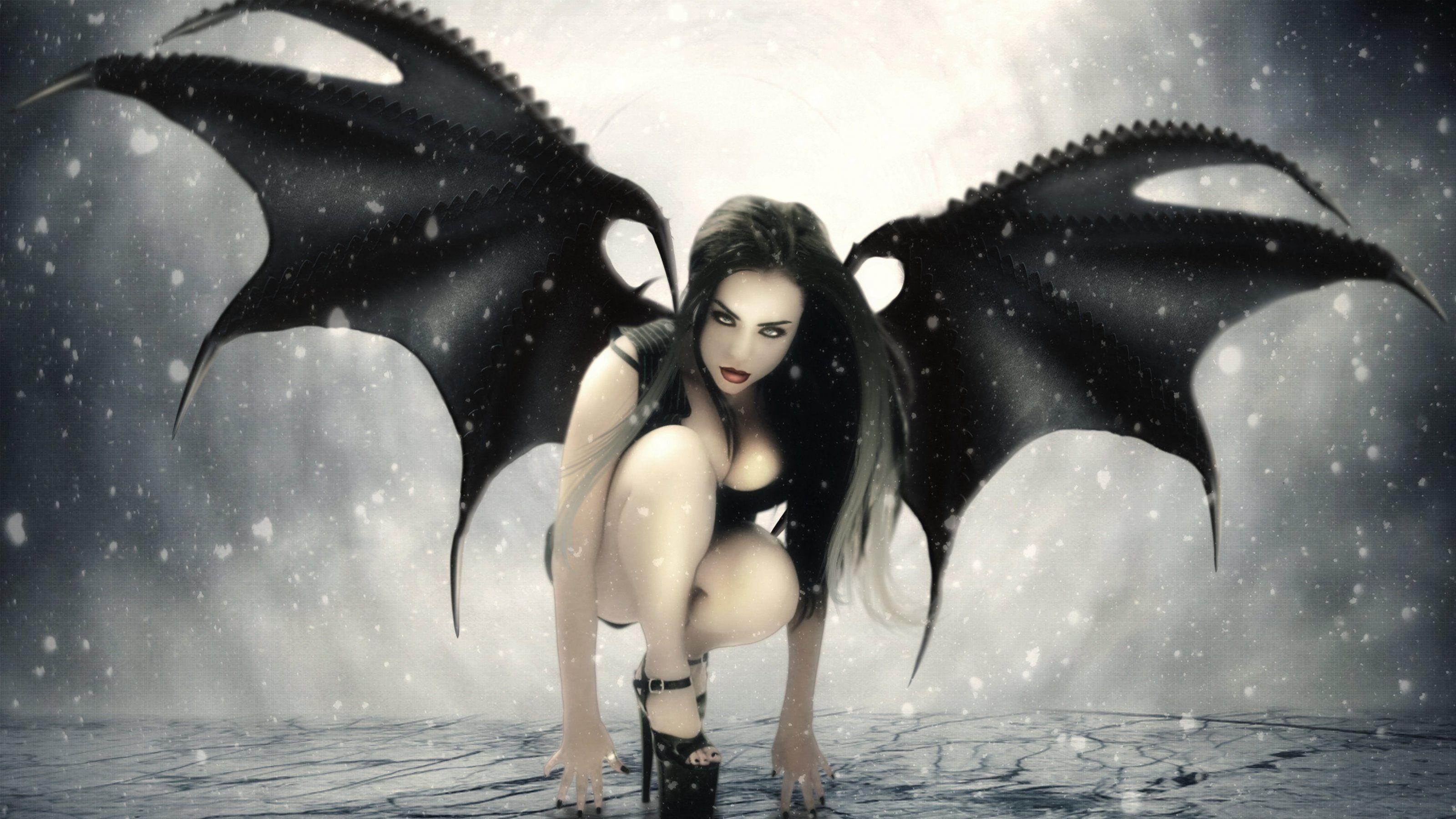 3200x1800 Fantasy Wings Girl Demon HD wallpaper