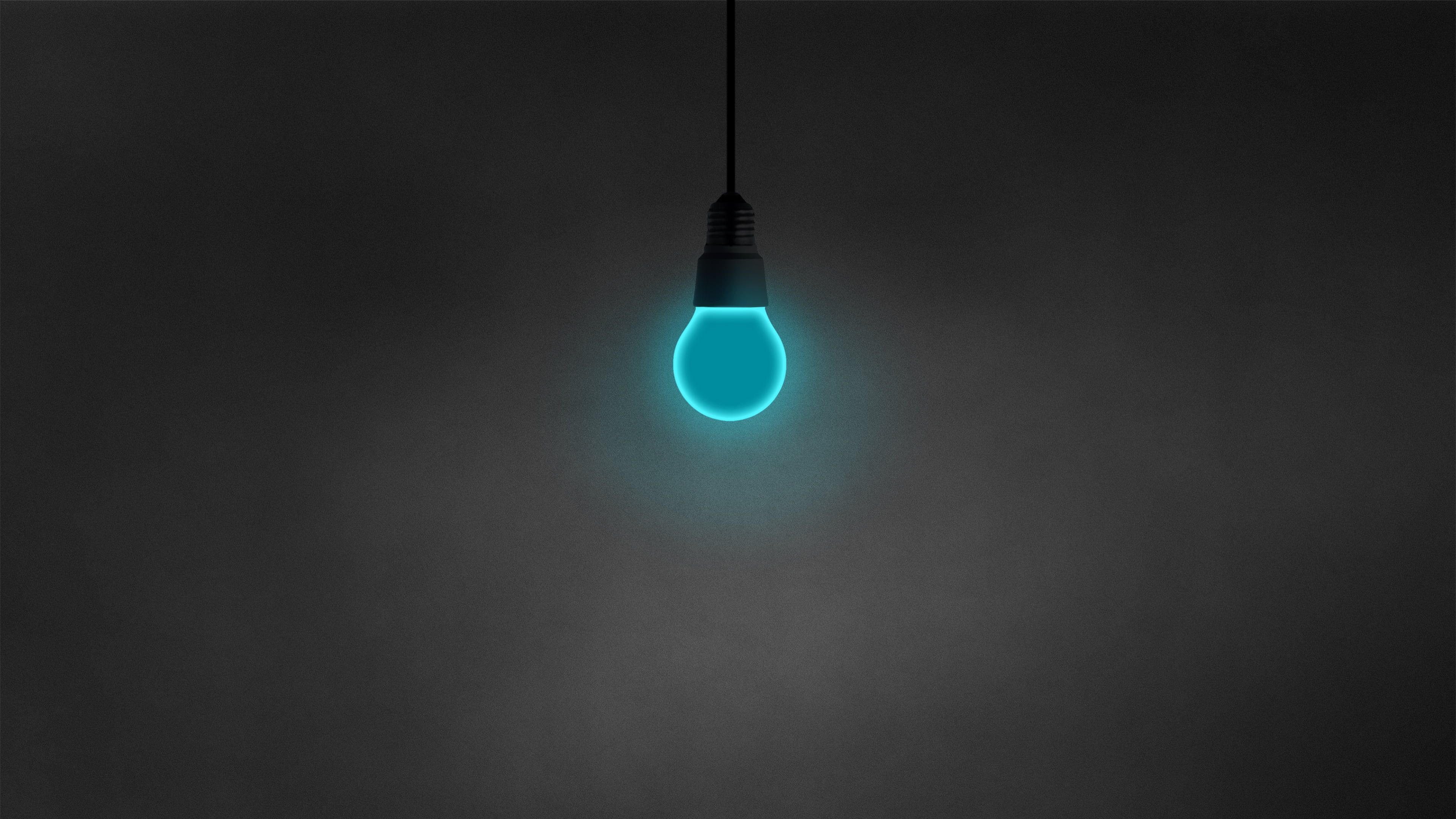 3840x2160 Black LED Bulb, Minimalism, Dark, Simple, Cyan, Illuminated, Electricity Wallpaper