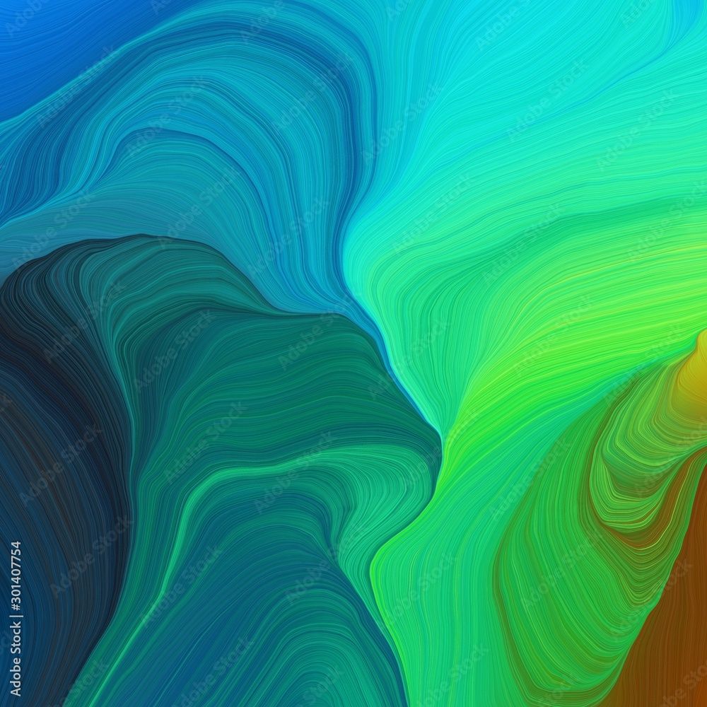 1000x1000 quadratic graphic illustration with dark cyan, teal and very dark blue colors. abstract colorful swirl motion. can be used as wallpaper, background graphic or texture Stock Illustration