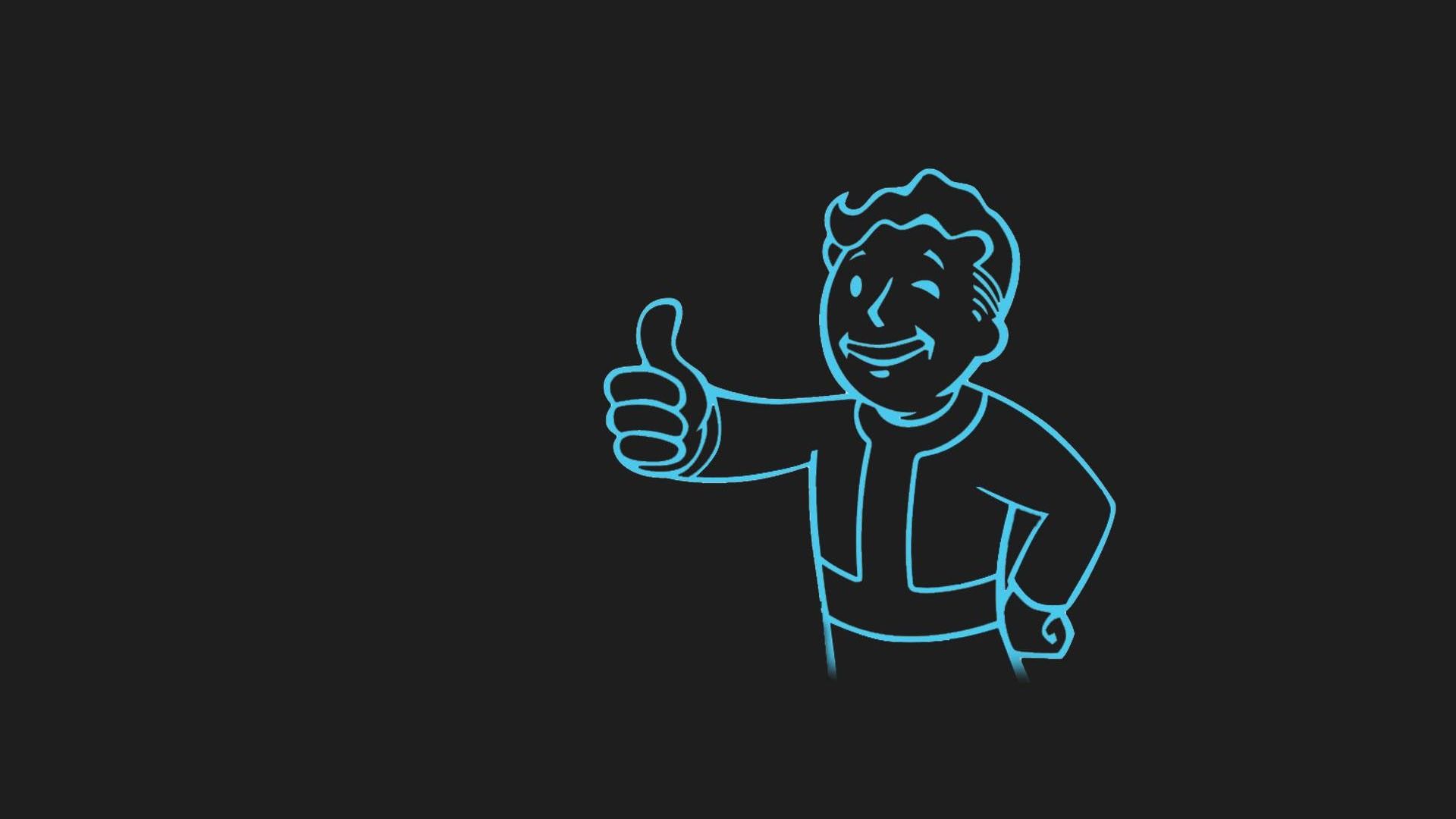 1920x1080 Fallout Video Games Minimalism Cyan Dark Gray Thumbs Up Wallpaper:1920x1080