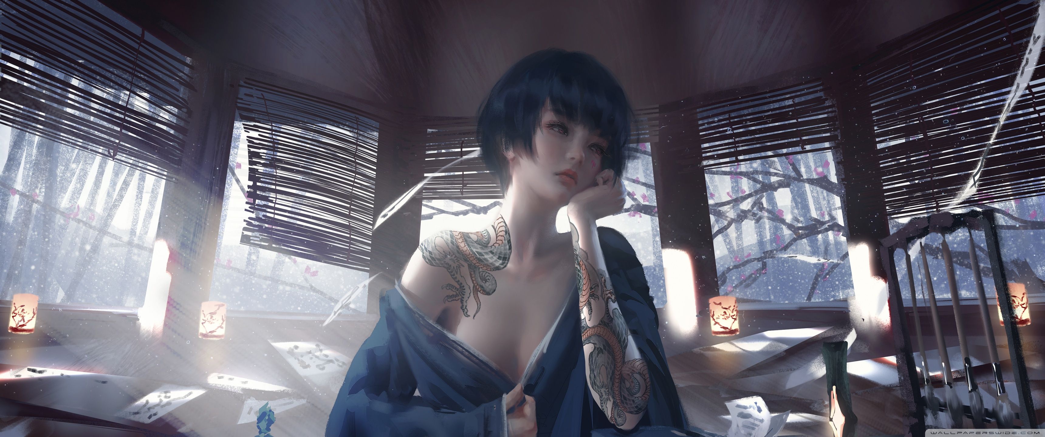 3440x1440 Japanese Girl Art 4K UHD Wallpaper for UltraHD Desktop and TV : Widescreen and UltraWide Display : Dual Monitor : Smartphone and Tablet Devices