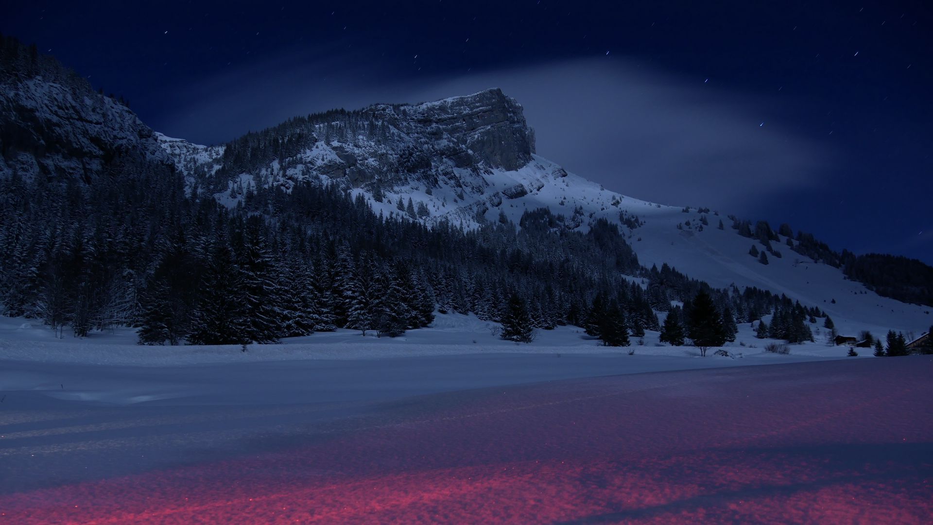 1920x1080 Download wallpaper 1920x1080 mountains, night, winter, snow, landscape, france full hd, hdtv, fhd, 1080p HD background