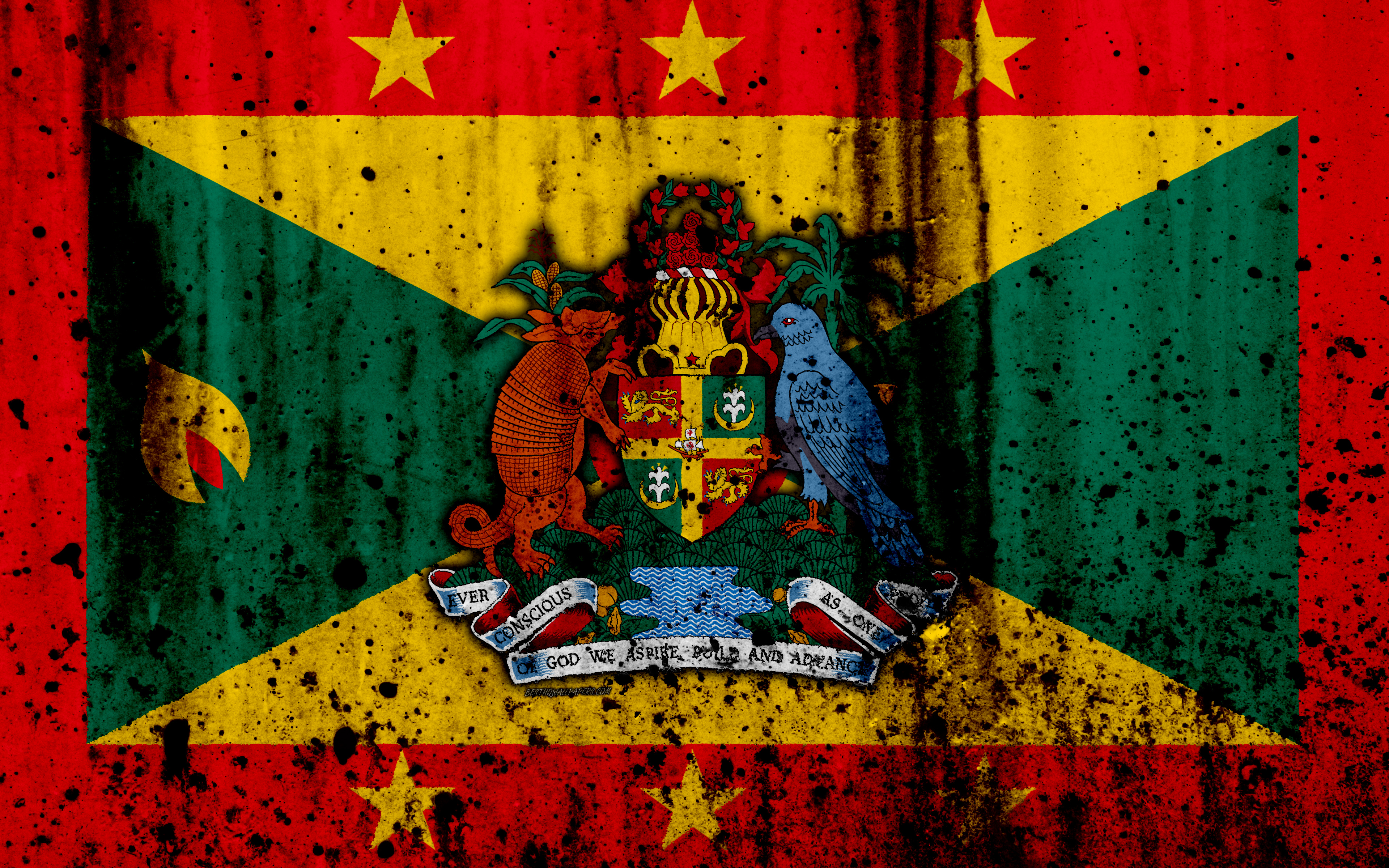 3840x2400 Download wallpaper Grenada flag, 4k, grunge, North America, flag of Grenada, national symbols, Grenada, coat of arms of Grenada, Grenada national emblem for desktop with resolution 3840x2400. High Quality HD picture wallpaper