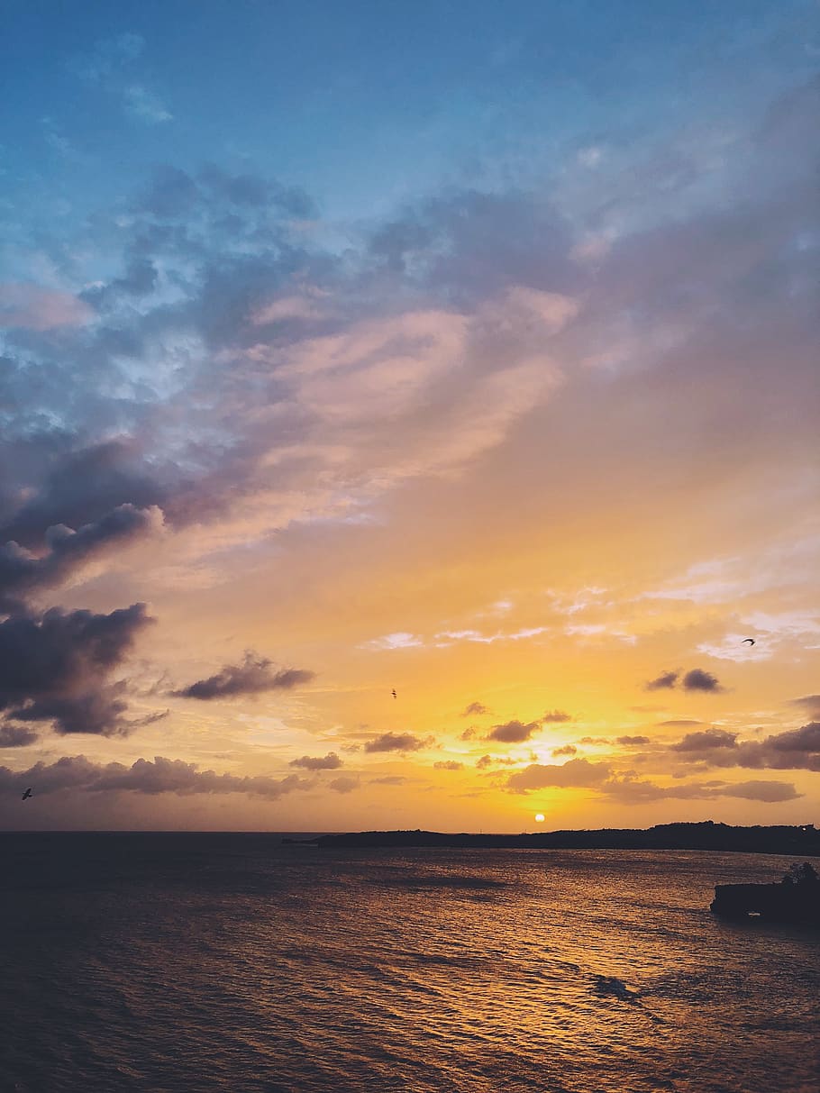 910x1213 HD wallpaper: grenada, blue, waves, colorful, ocean, sunset, sky, water, cloud