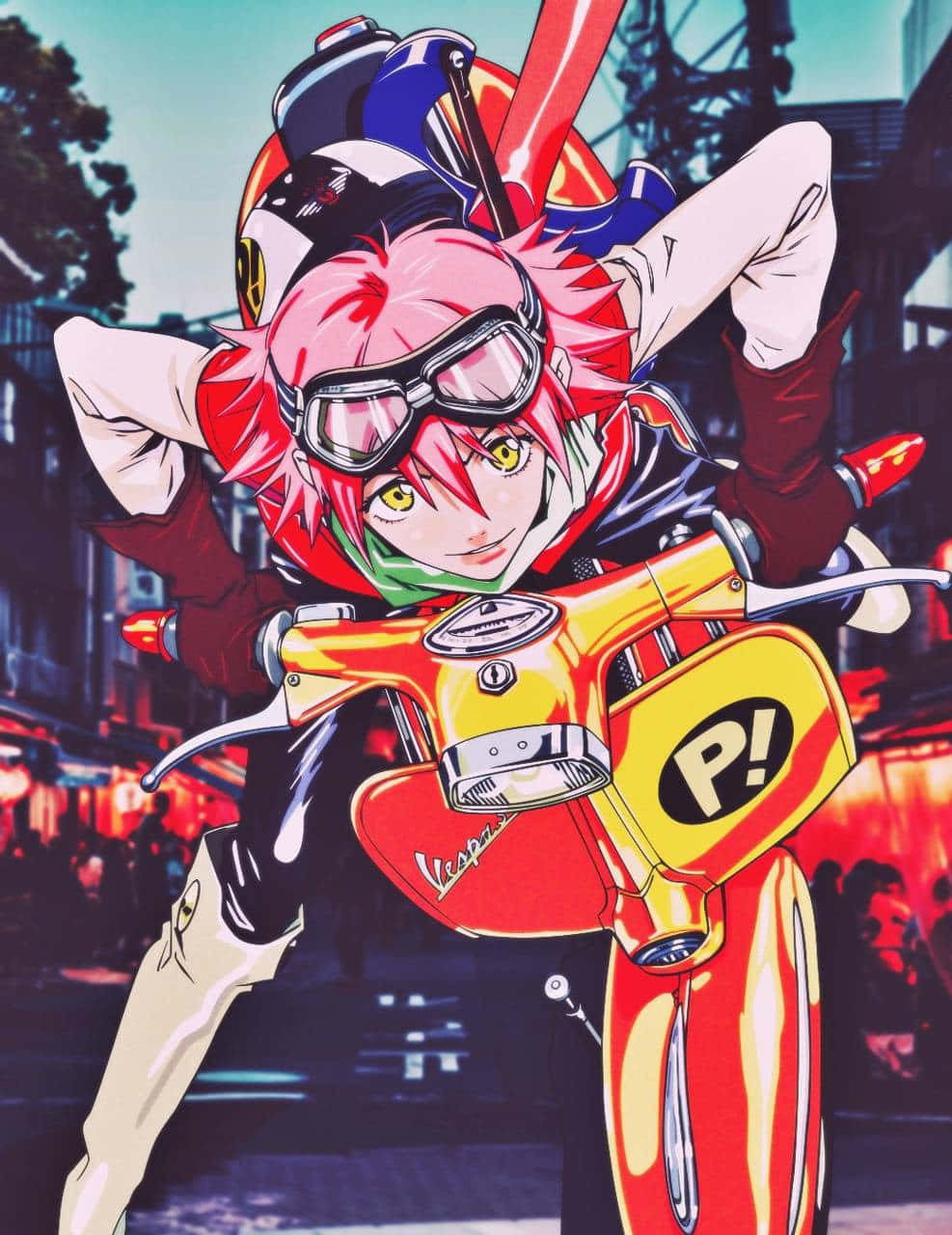 987x1280 Download Haruko Haruhara striking a pose with her Rickenbacker bass guitar Wallpaper