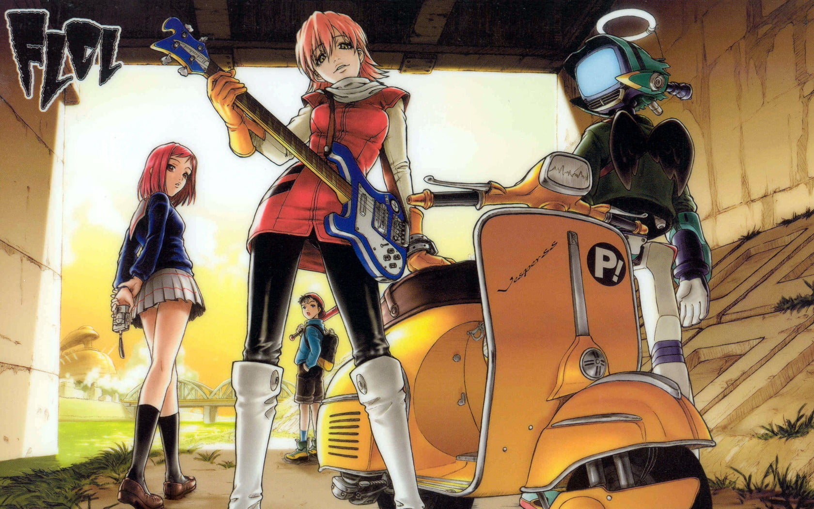 1680x1050 Red and black motorcycle engine, FLCL, anime, Haruhara Haruko, Canti HD wallpaper